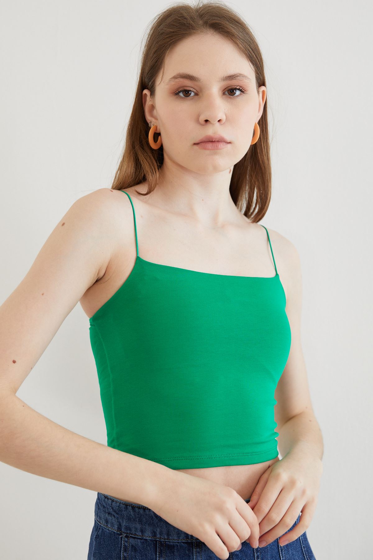 İp Askılı Body Bluz-Yeşil