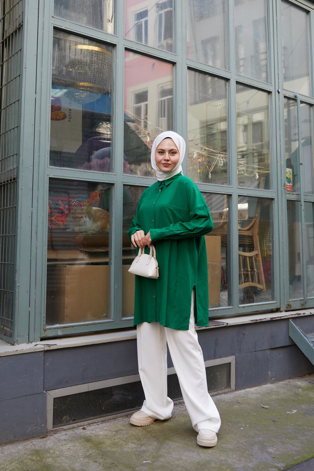 Yırtmaç Detay Tunik-Zümrüt Yeşili