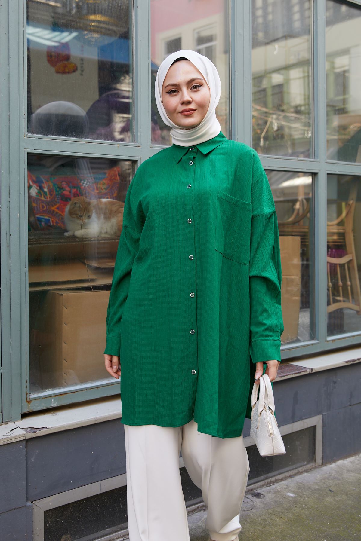 Yırtmaç Detay Tunik-Zümrüt Yeşili