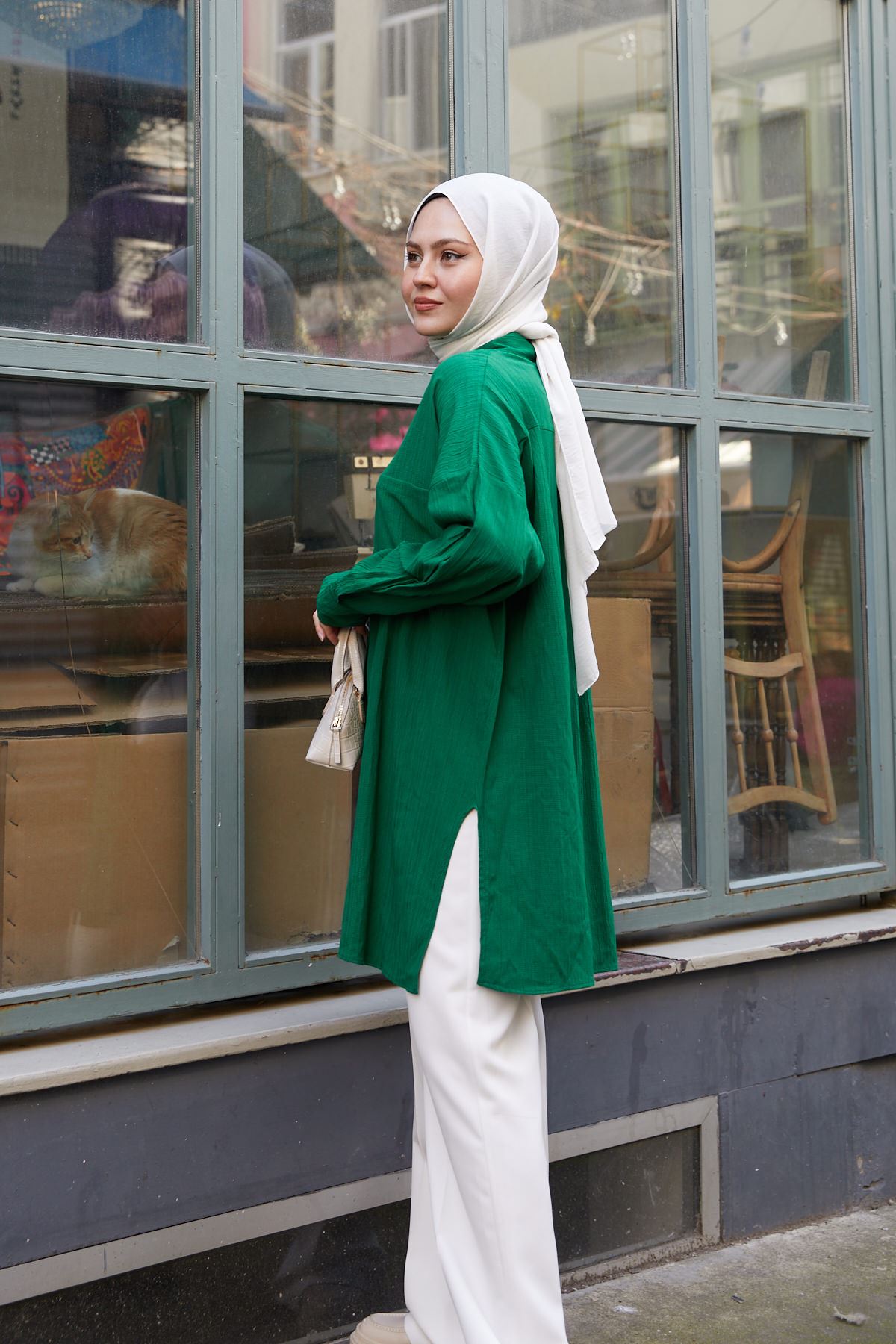 Yırtmaç Detay Tunik-Zümrüt Yeşili