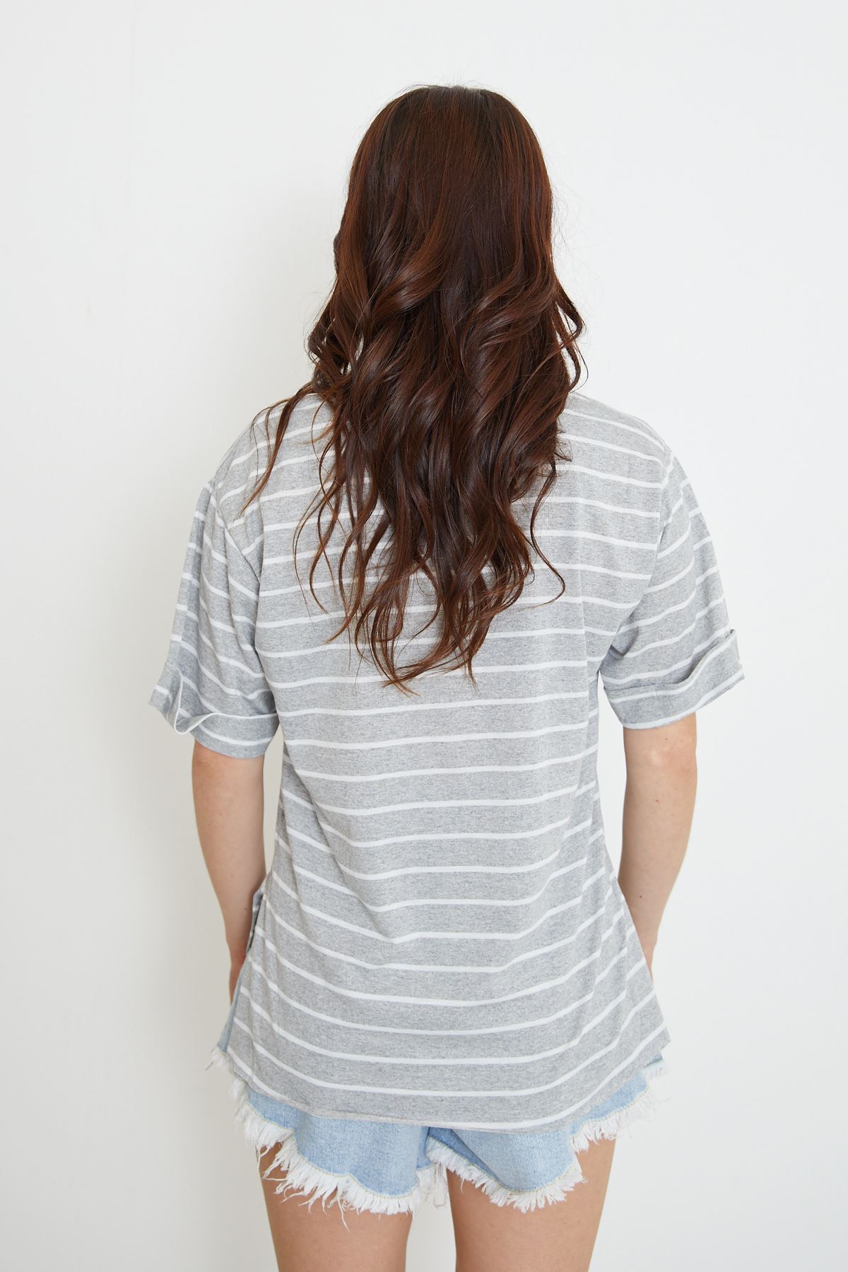 Bisiklet Yaka Çizgili T-shirt-Gri