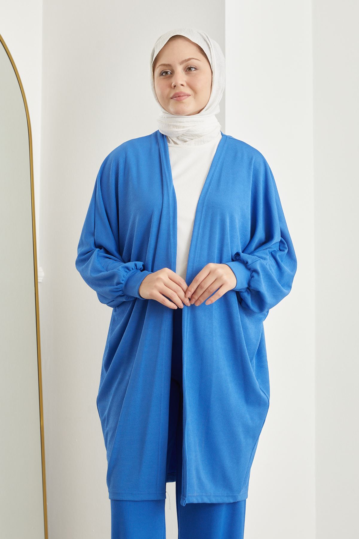 Saç Örgü Yarasa Hırka-Saks