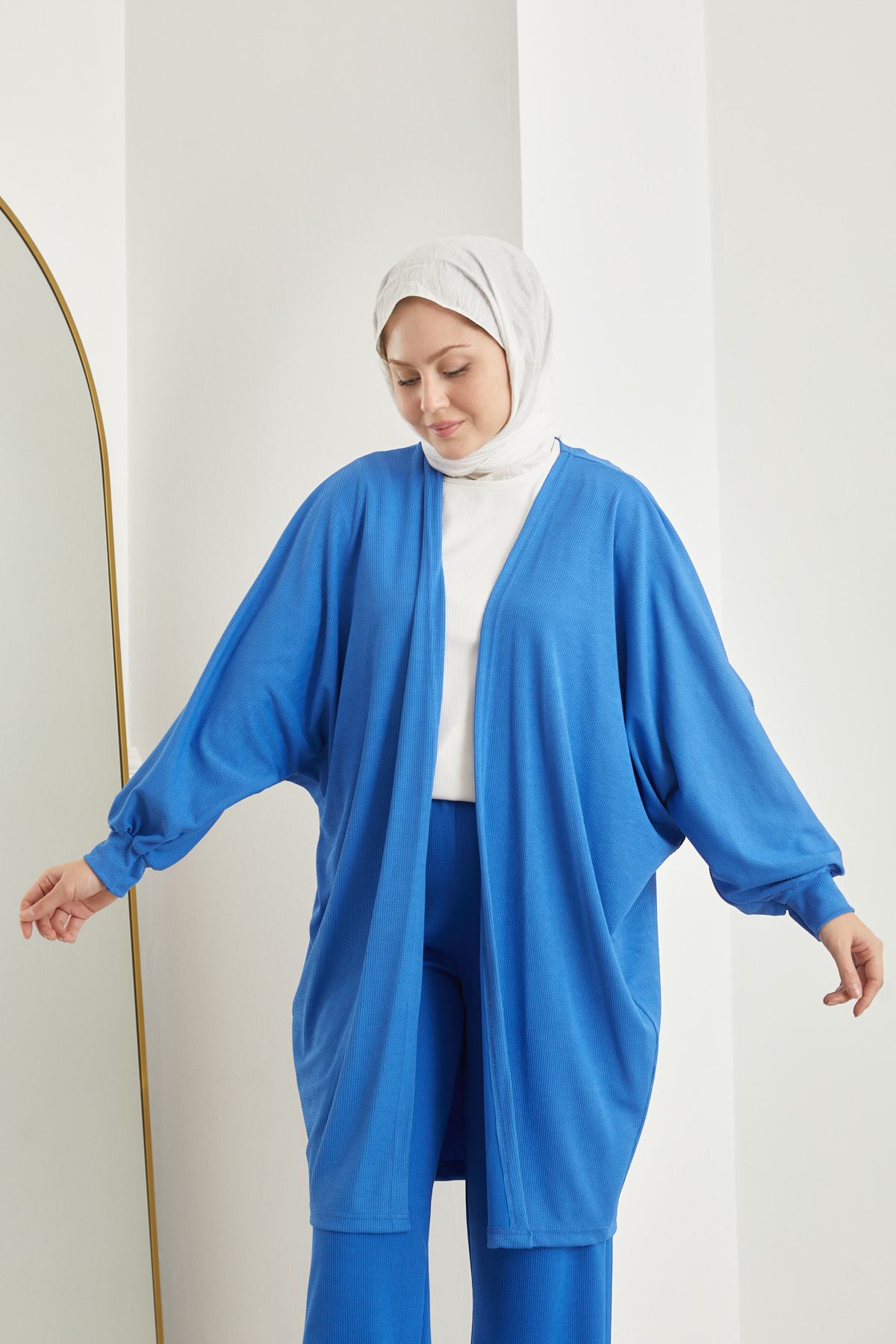 Saç Örgü Yarasa Hırka-Saks