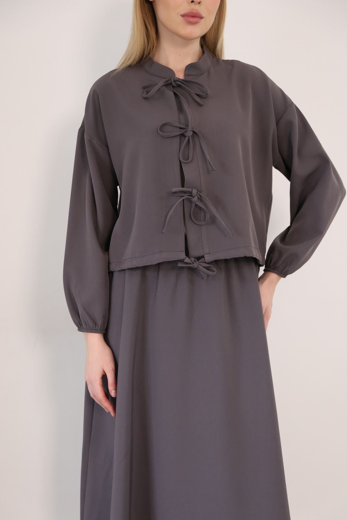 Üç Bağcıklı Etekli Takım-Antrasit