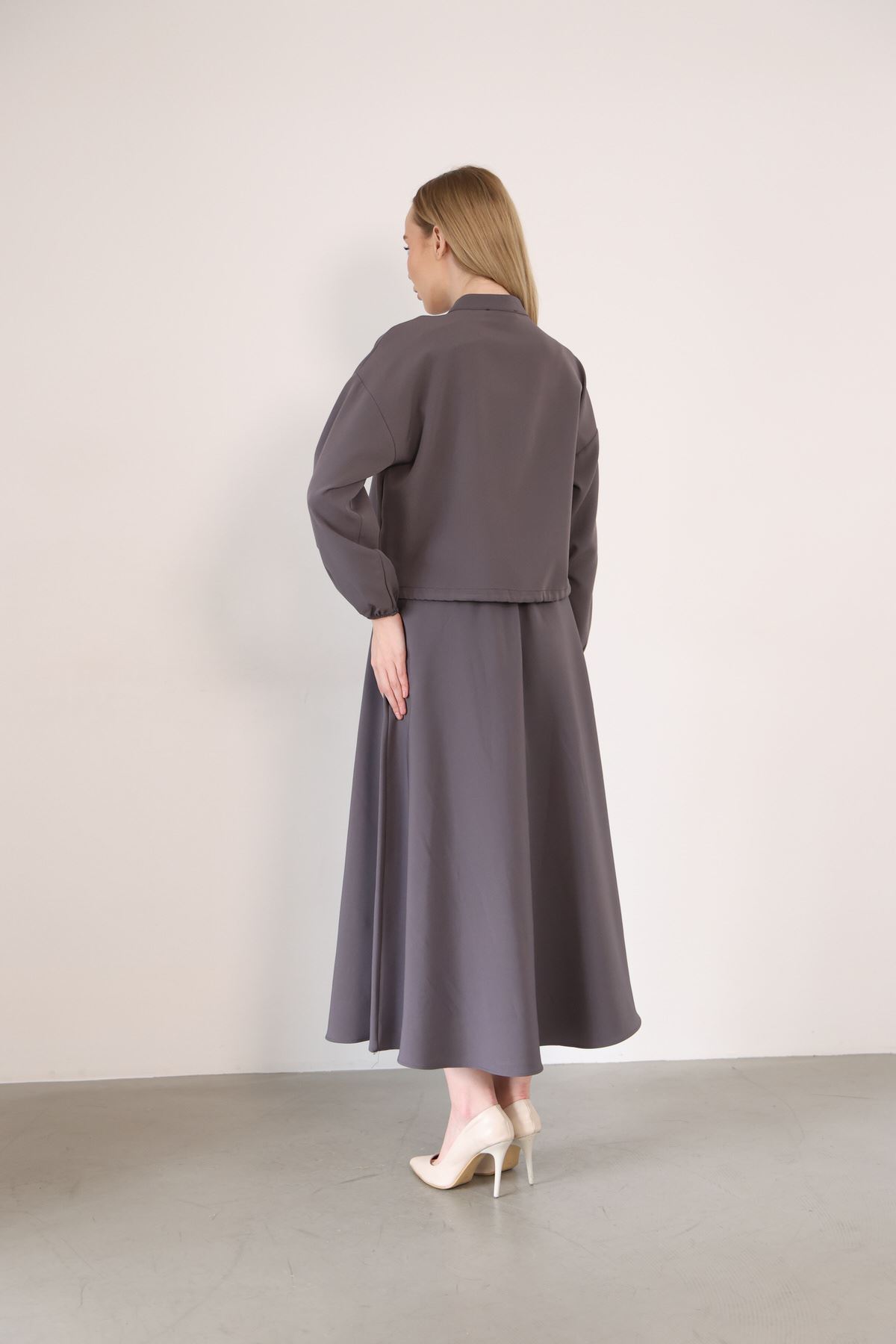 Üç Bağcıklı Etekli Takım-Antrasit