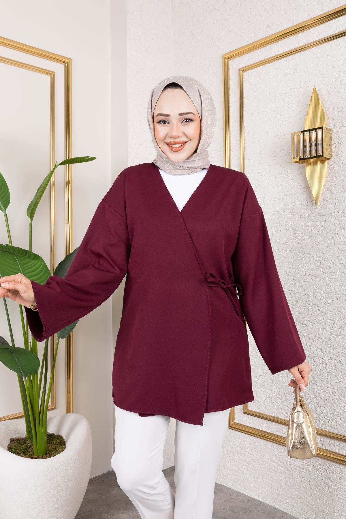 Yan Bağlamalı Atlas Tunik-Mürdüm