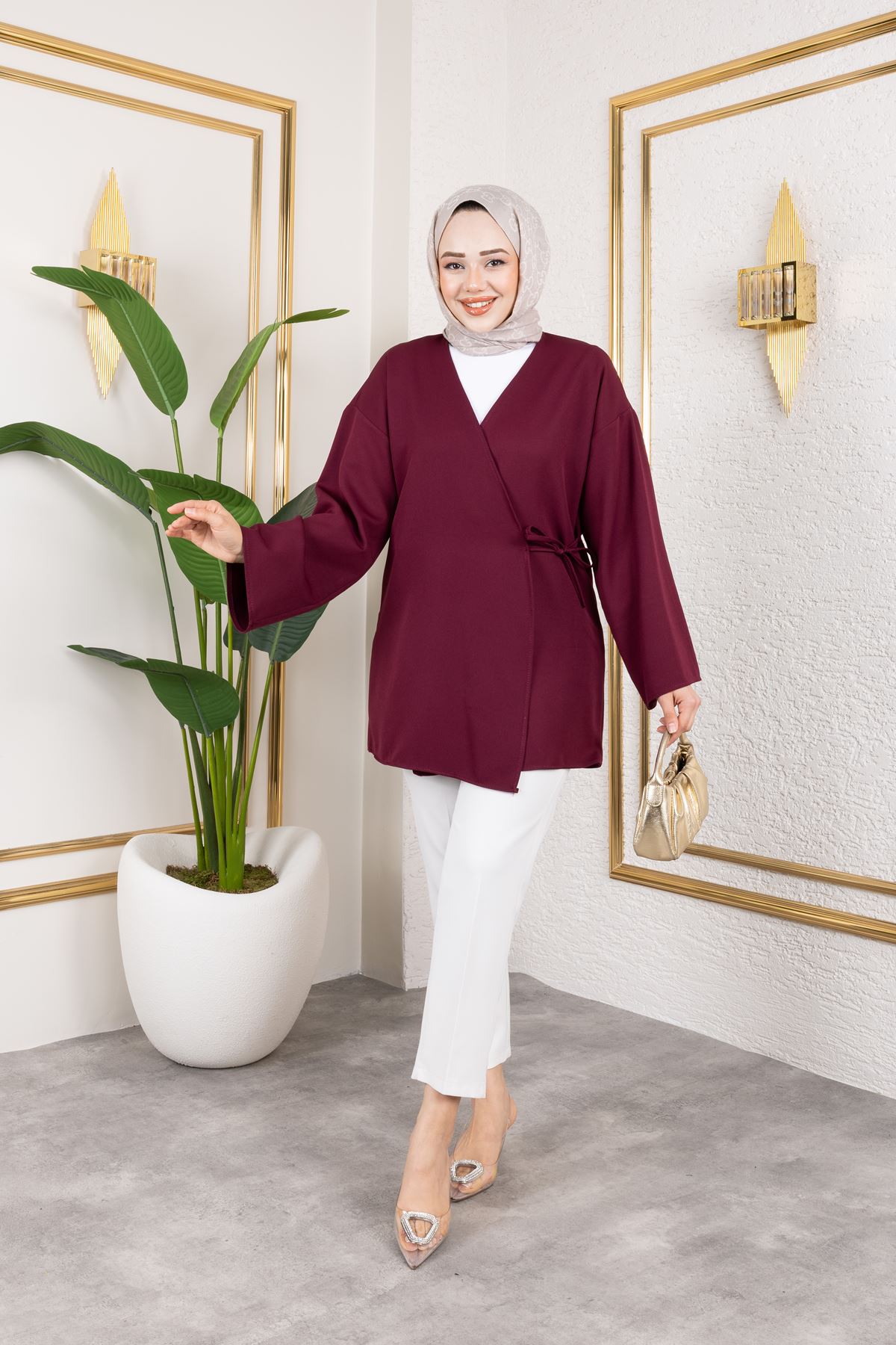 Yan Bağlamalı Atlas Tunik-Mürdüm