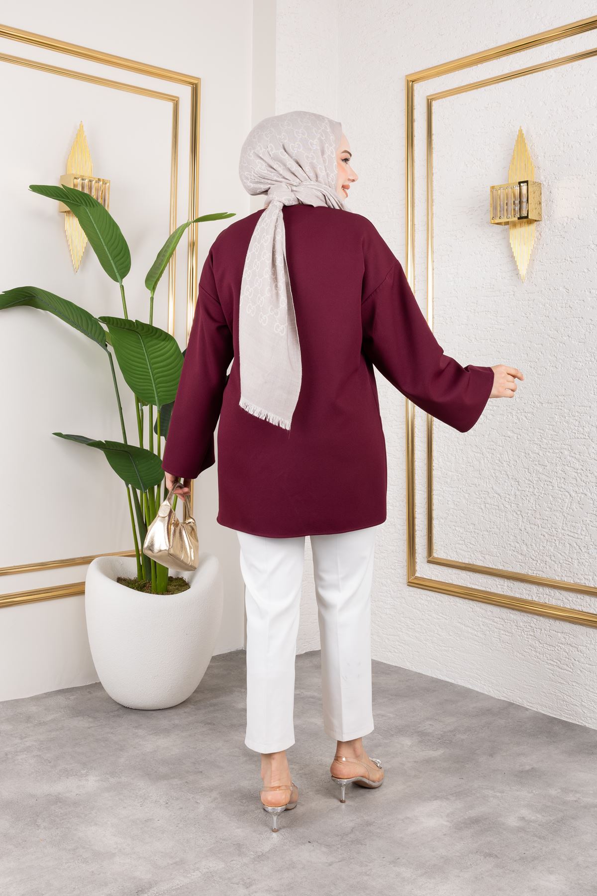 Yan Bağlamalı Atlas Tunik-Mürdüm