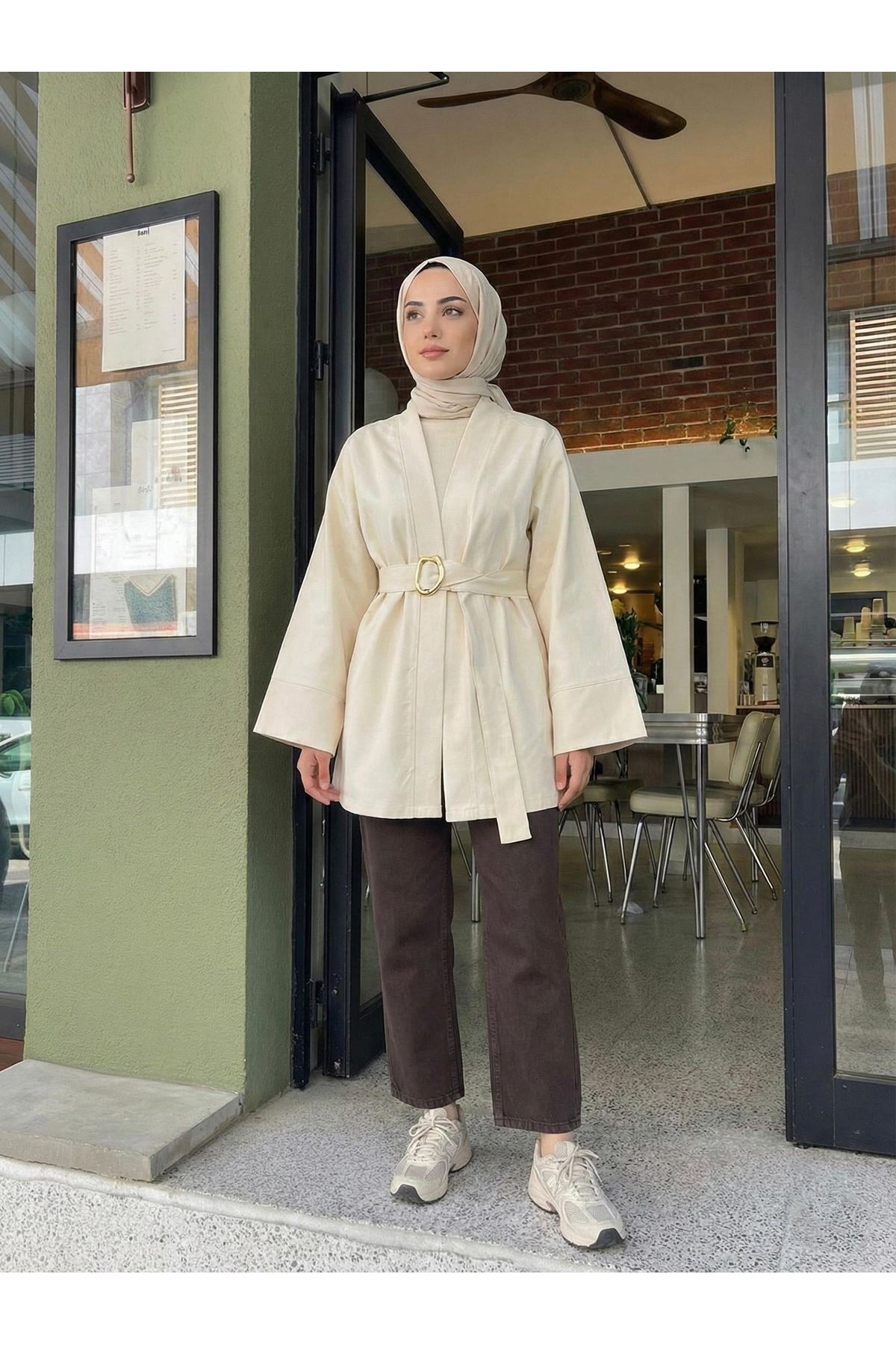 Geniş Manşet Kuşak Detay Ceket-Taş