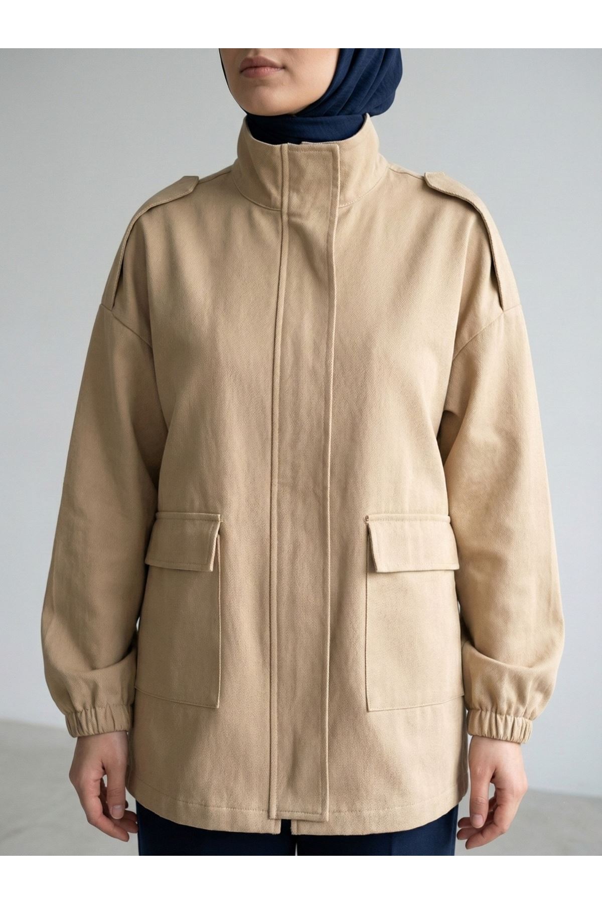 Apoletli Cep Kapaklı Ceket-Karamel