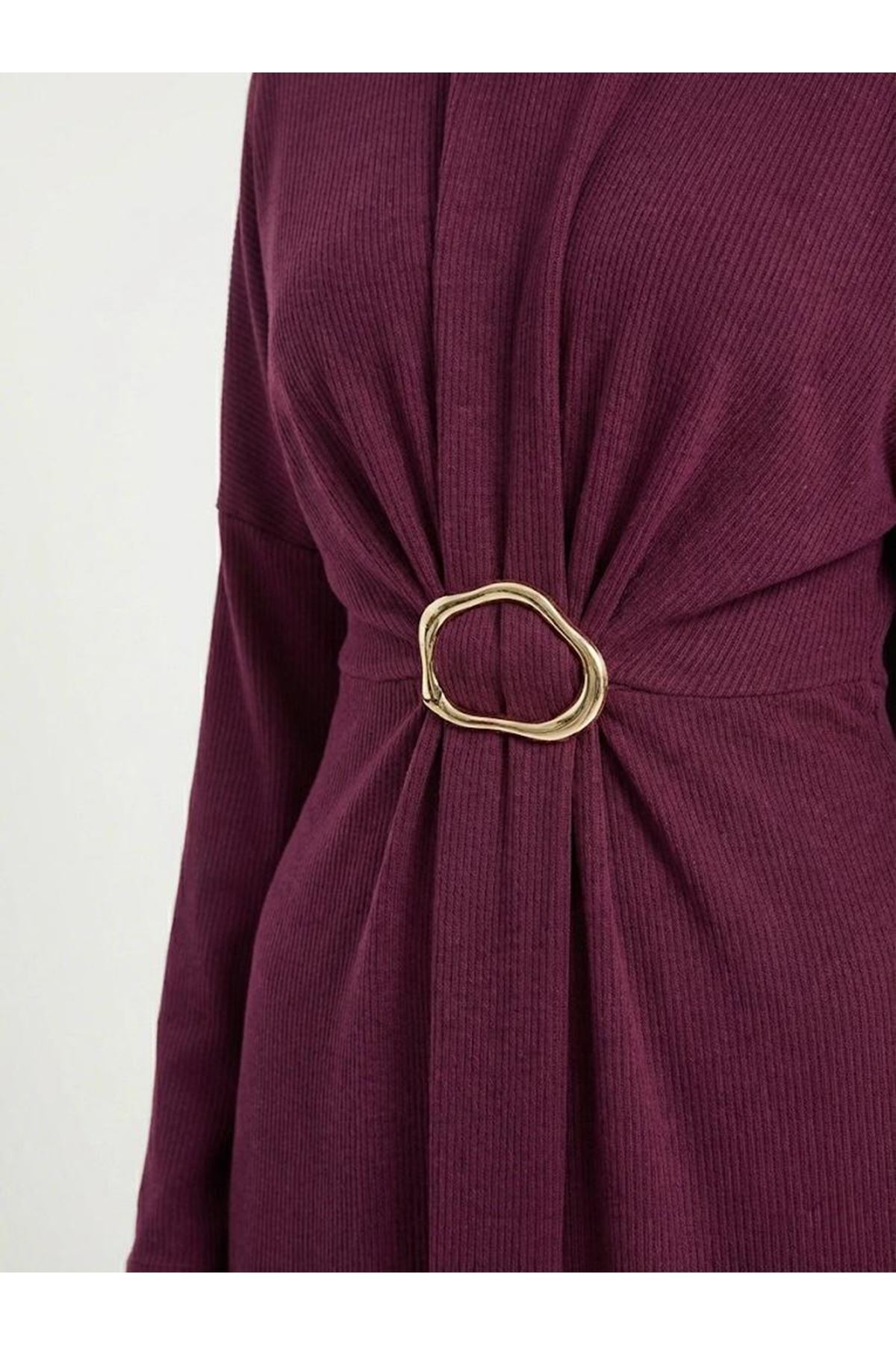 Toka Detay Elbise-Bordo