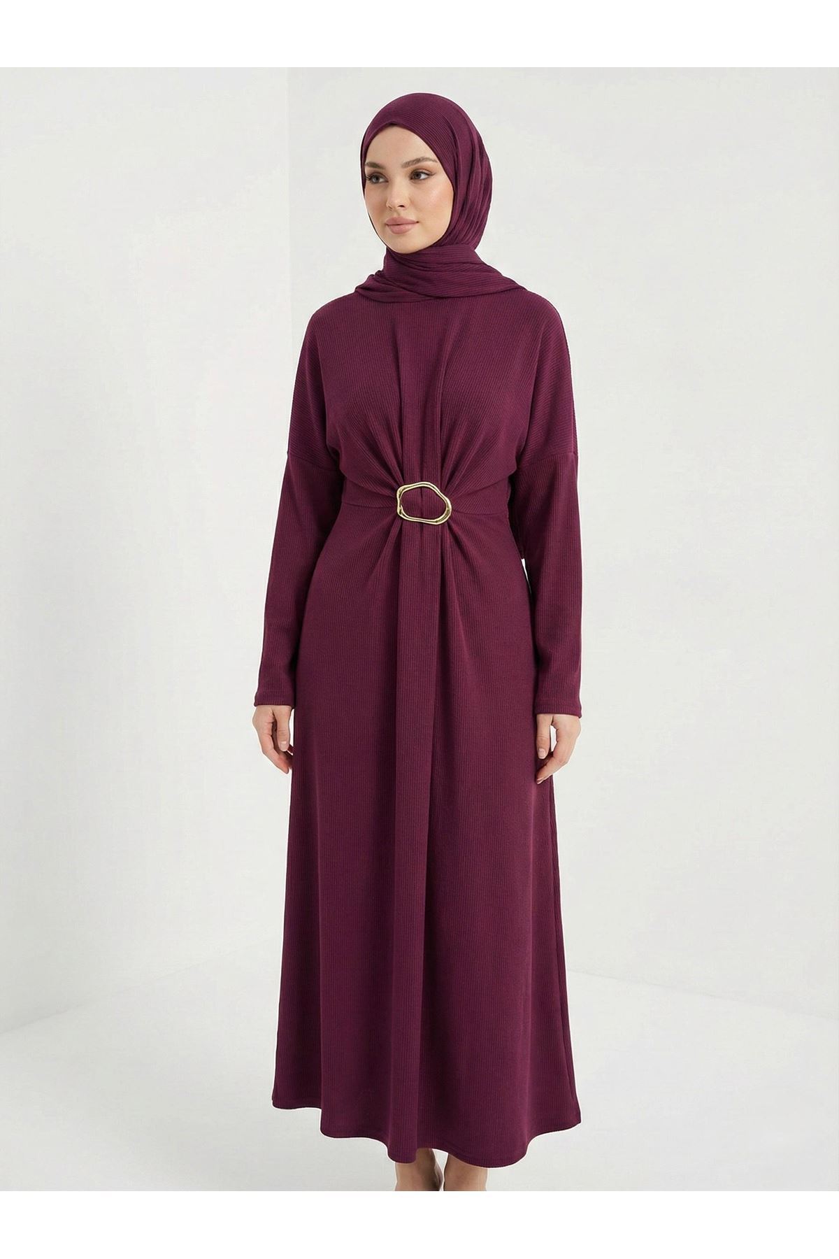 Toka Detay Elbise-Bordo