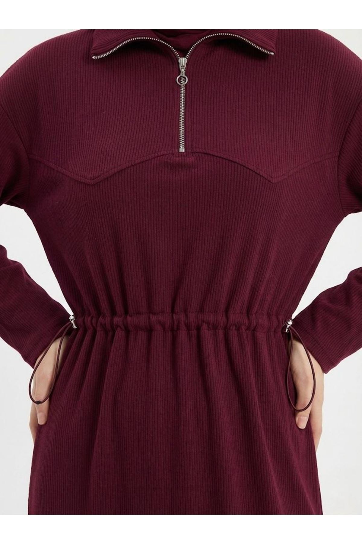 Beli Stoper Tünellii Elbise-Bordo