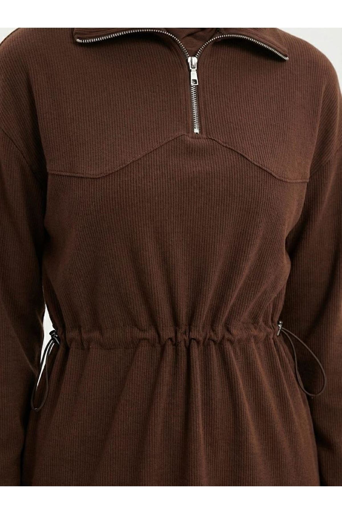 Beli Stoper Tünellii Elbise-Kahve