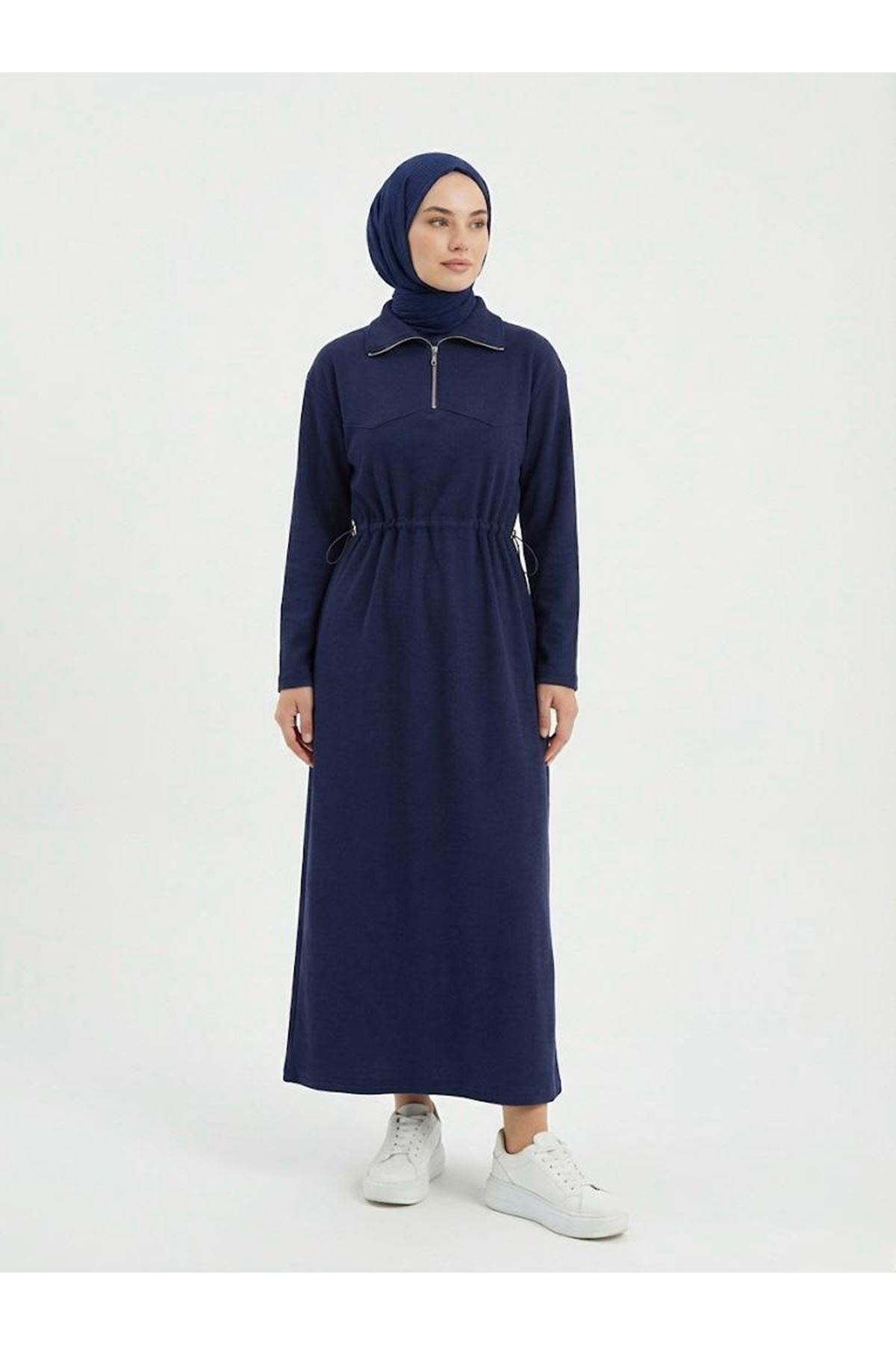 Beli Stoper Tünellii Elbise-Lacivert