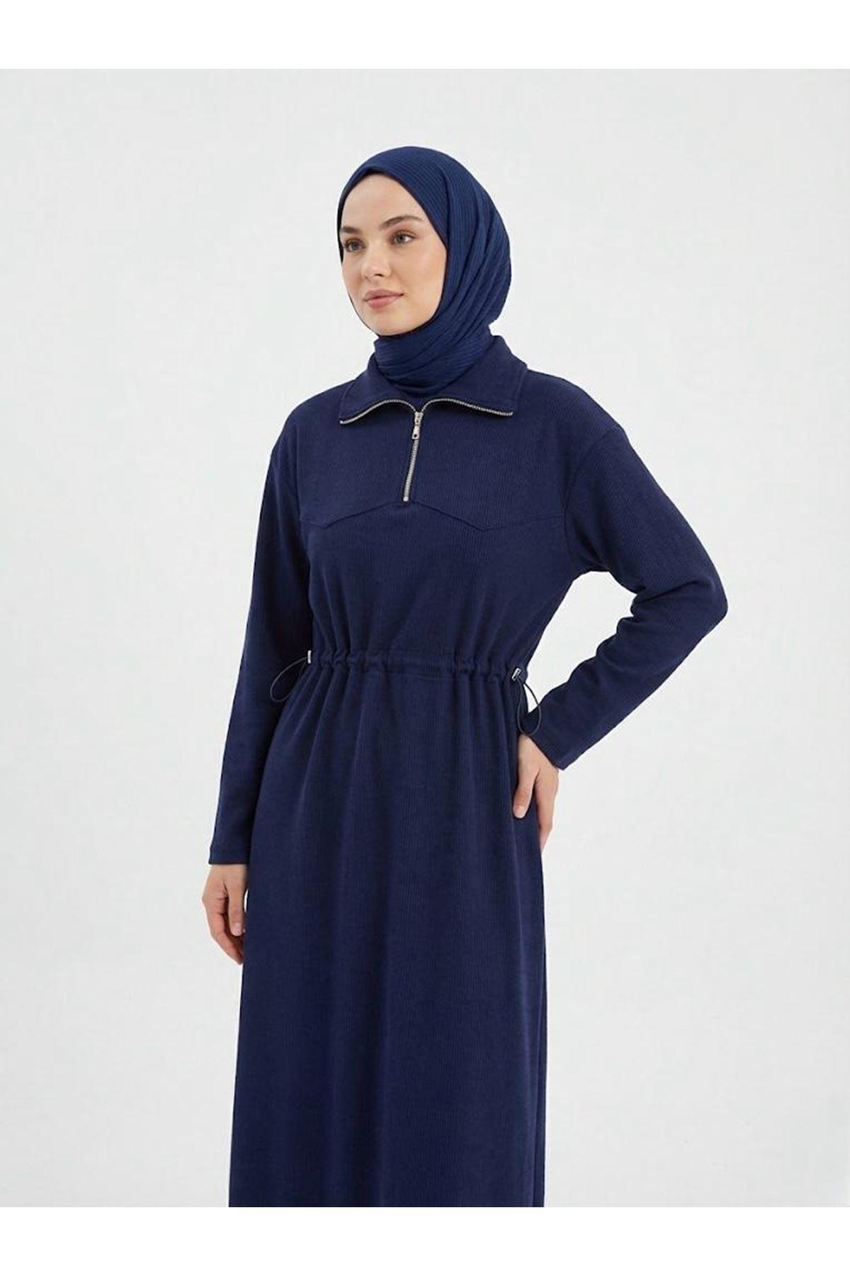 Beli Stoper Tünellii Elbise-Lacivert