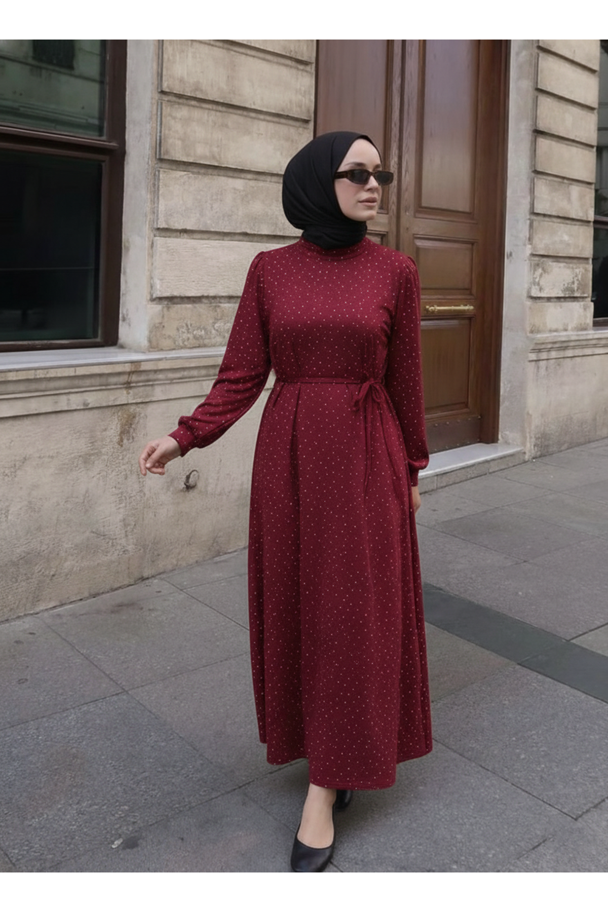 Taşlı Elbise-Bordo