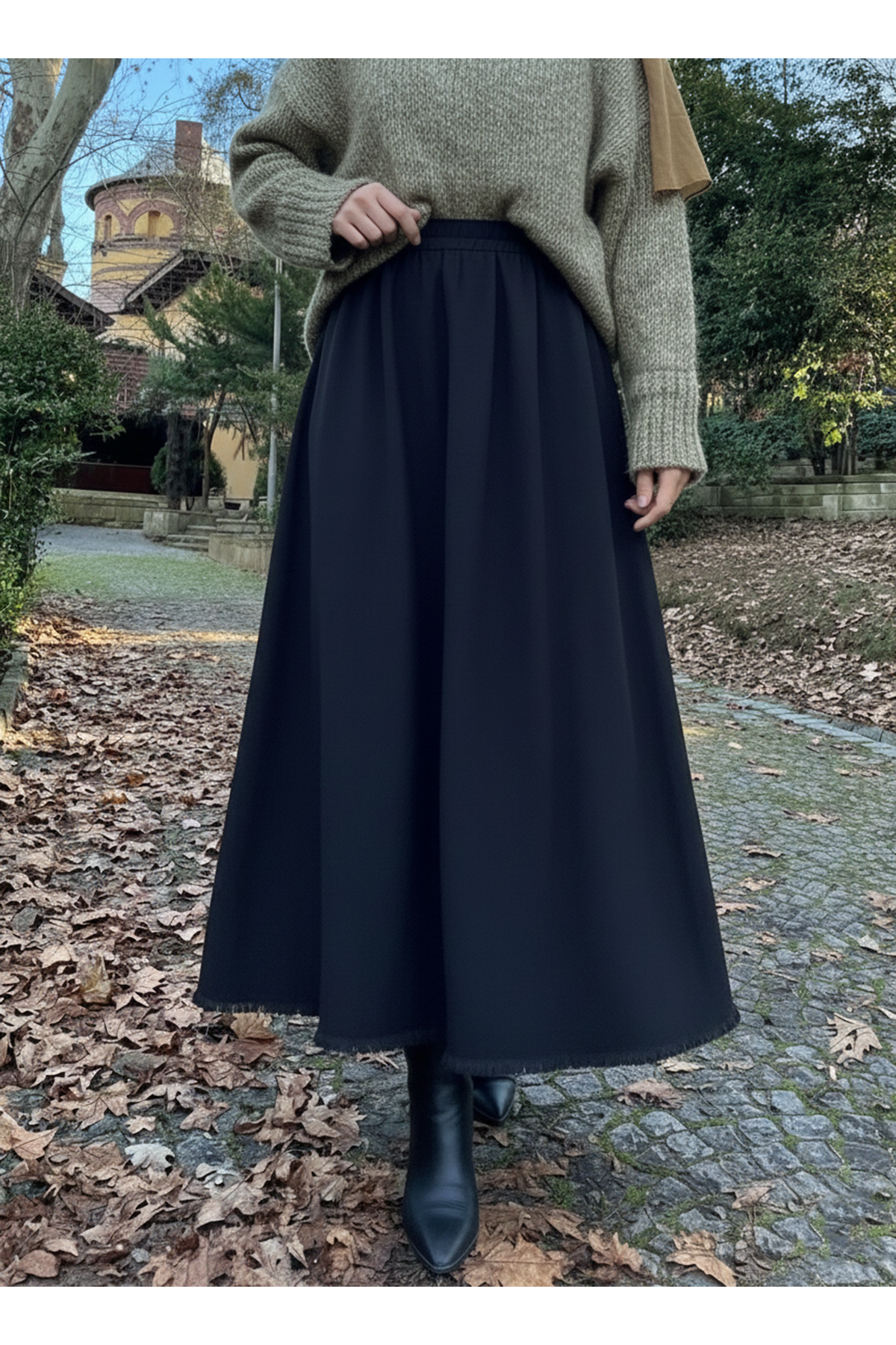 Cepli Bel Lastikli Etek-Siyah