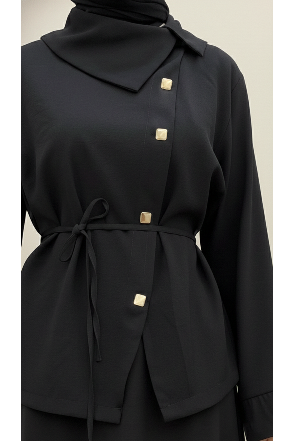 Çapraz Düğmeli Etekli Takım-Siyah