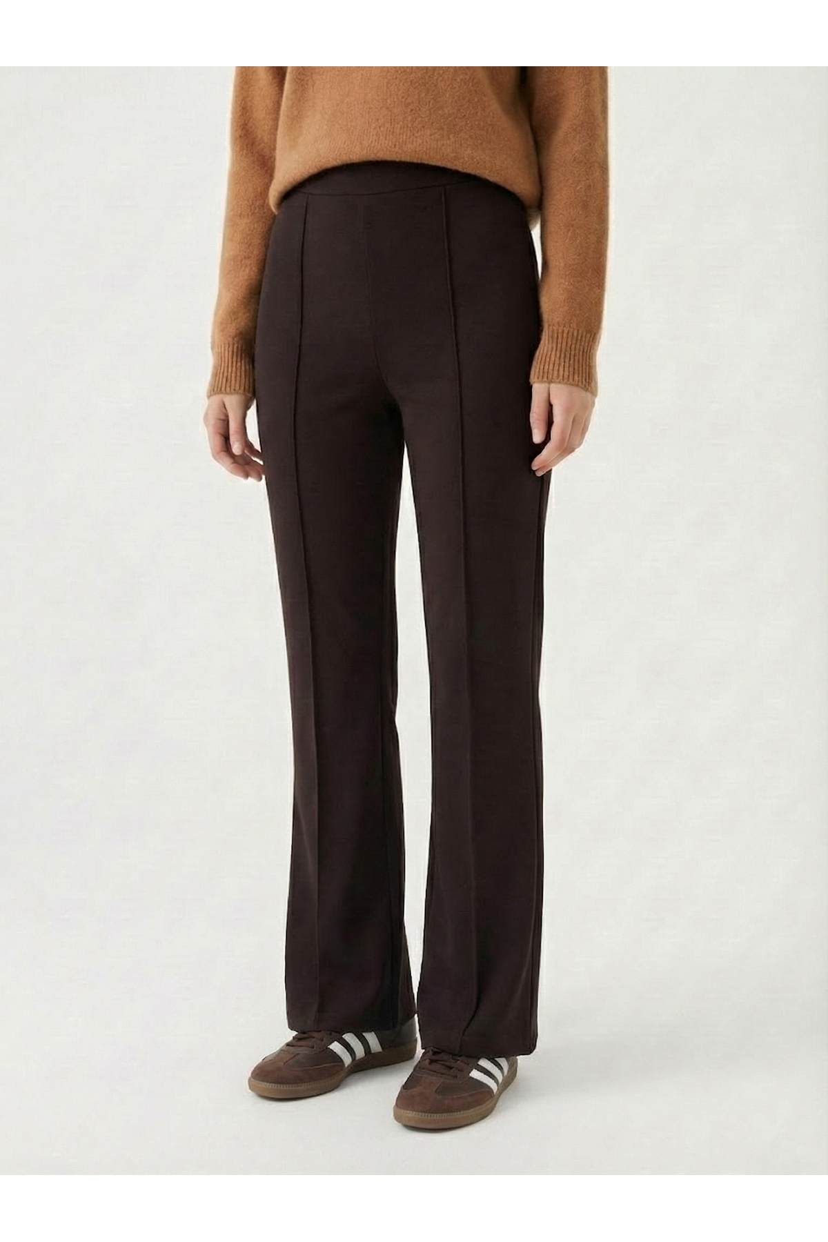 İspanyol Paça Scuba Pantolon-Kahve