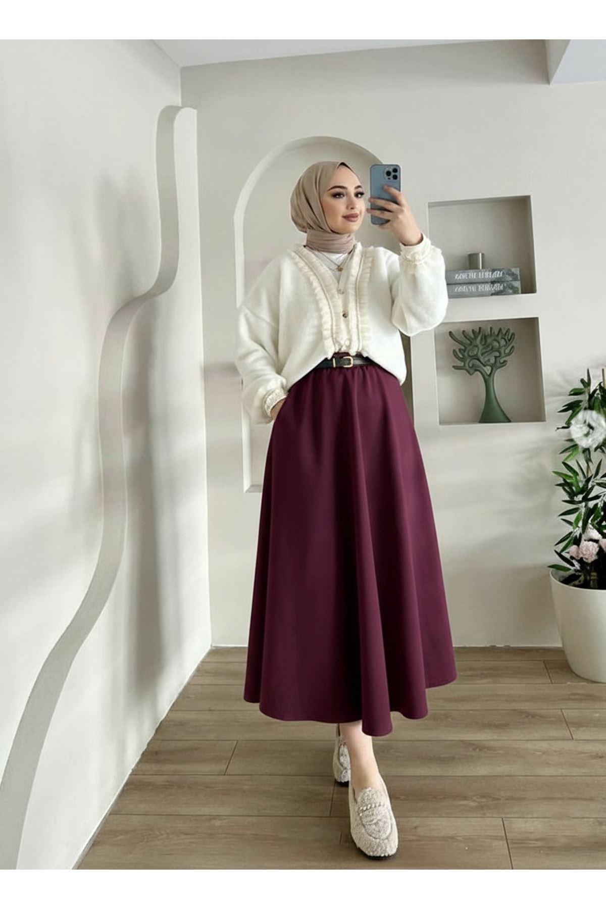 Kemer Detay Cepli Etek-Bordo
