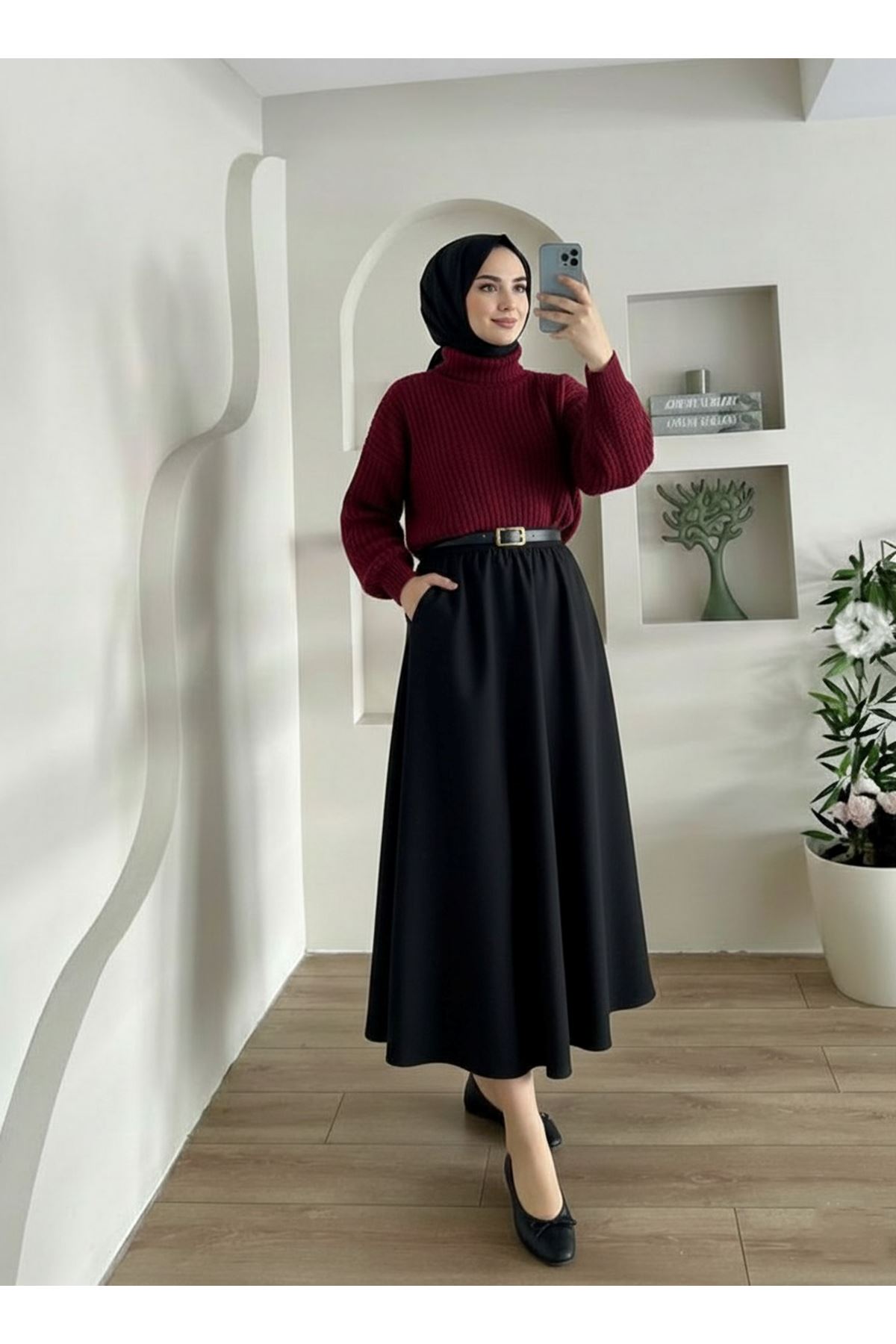 Kemer Detay Cepli Etek-Siyah