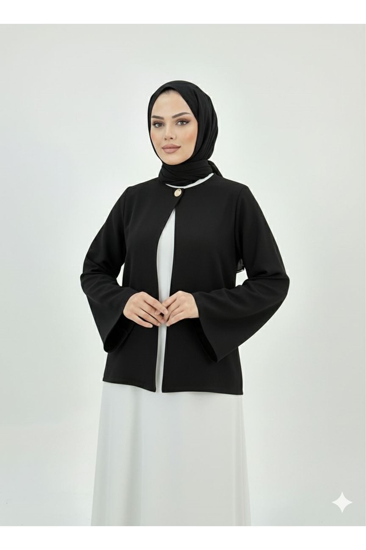 Tek Düğme Kimono Tunik-Siyah