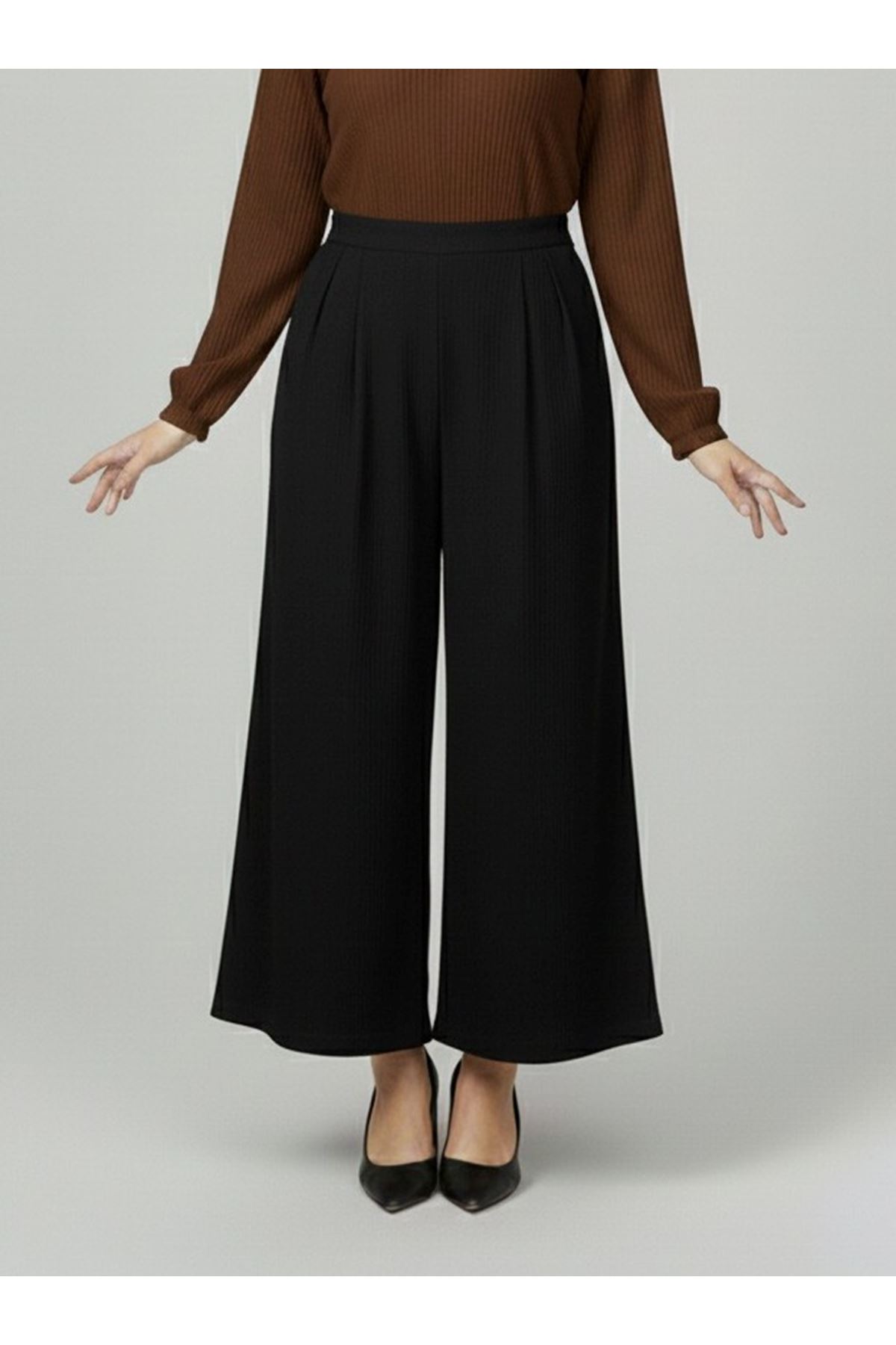 Cırt Bantlı Scuba Krep Pantolon-Siyah