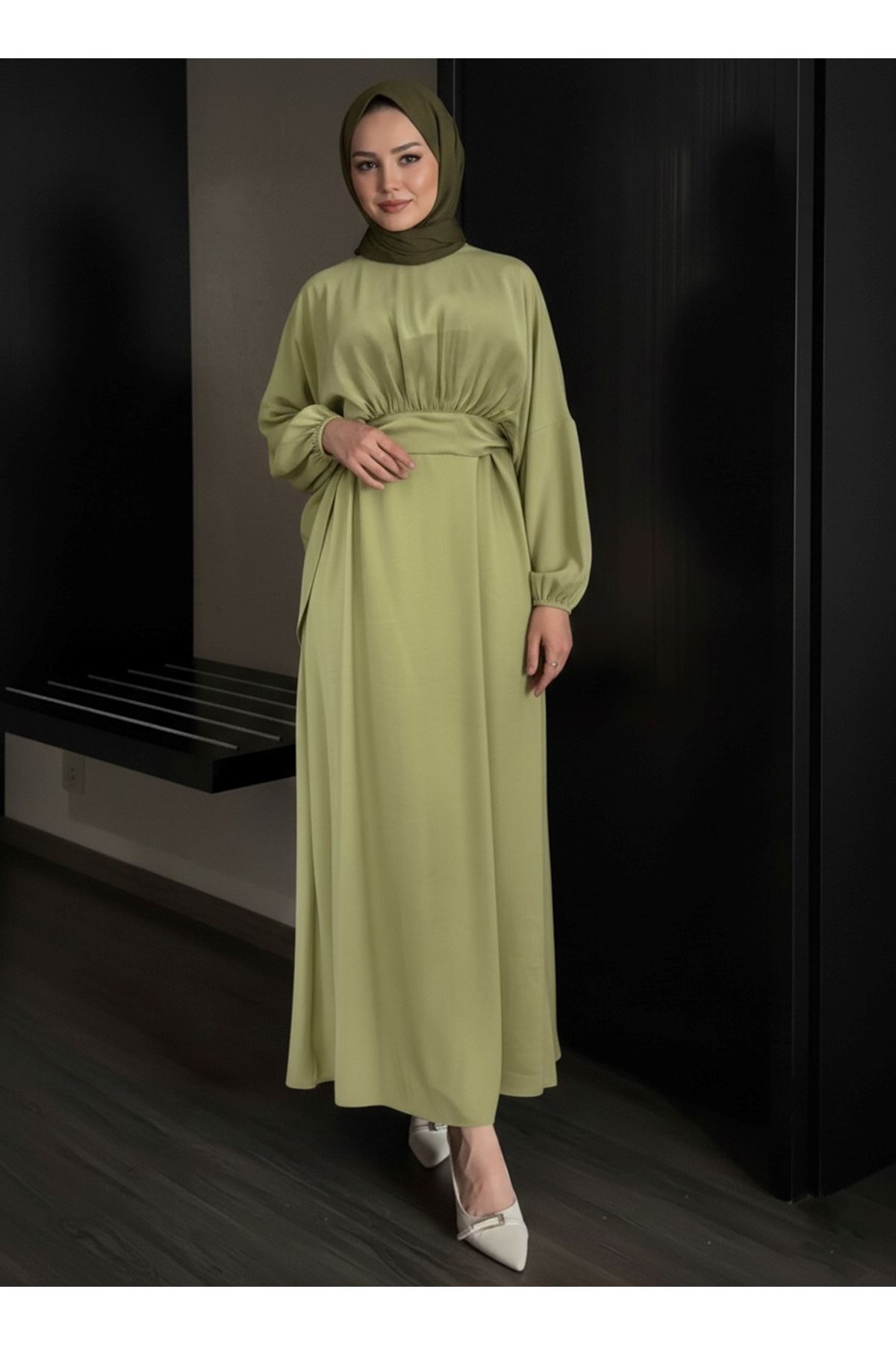 Bağlamalı İkili Elbise-YAĞ YEŞİLİ