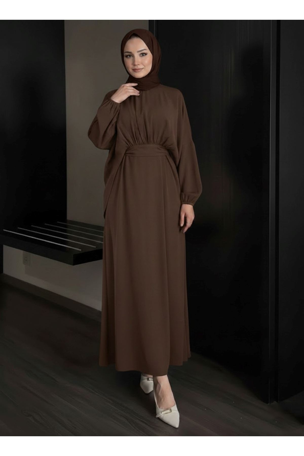 Bağlamalı İkili Elbise-Kahve