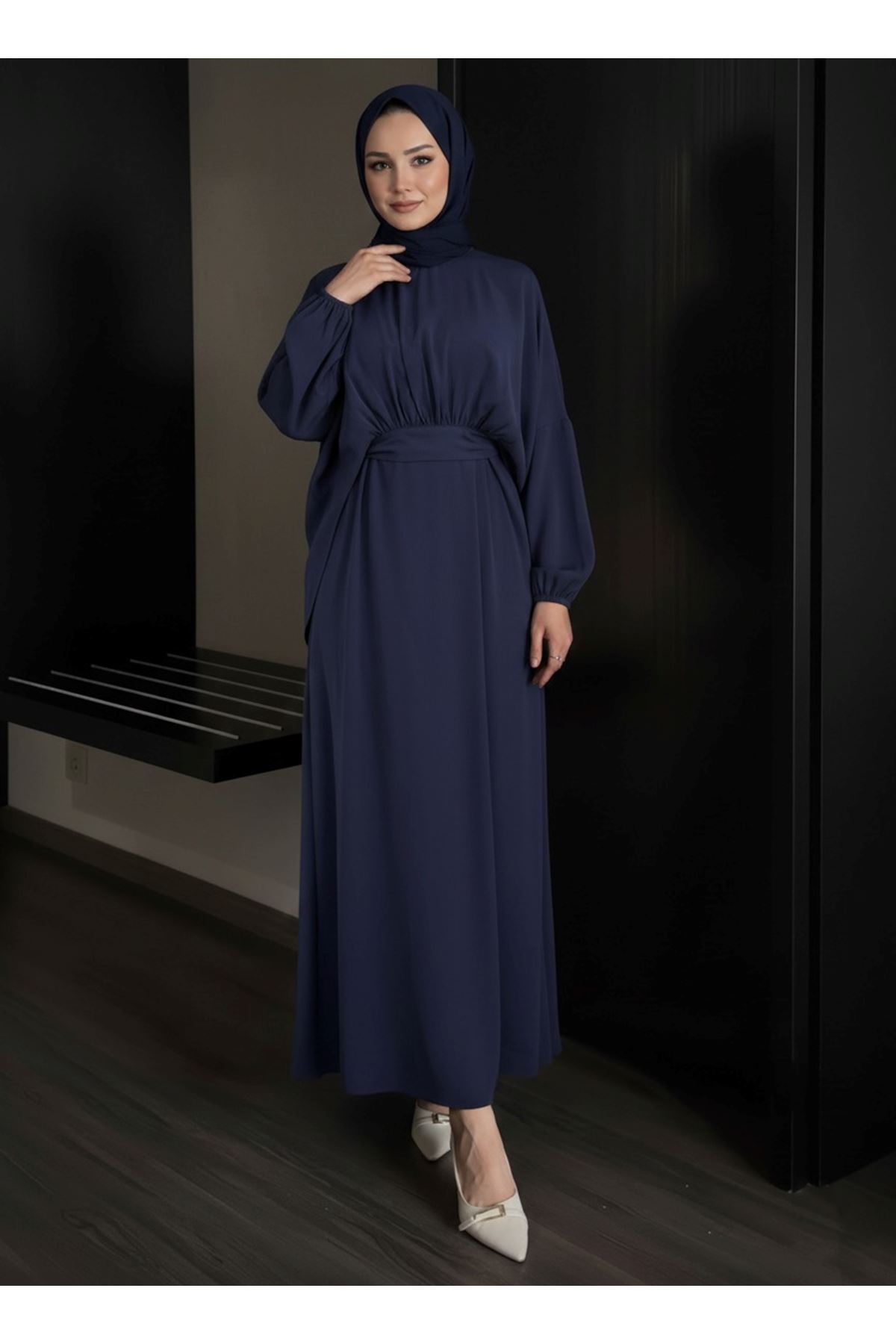 Bağlamalı İkili Elbise-Lacivert
