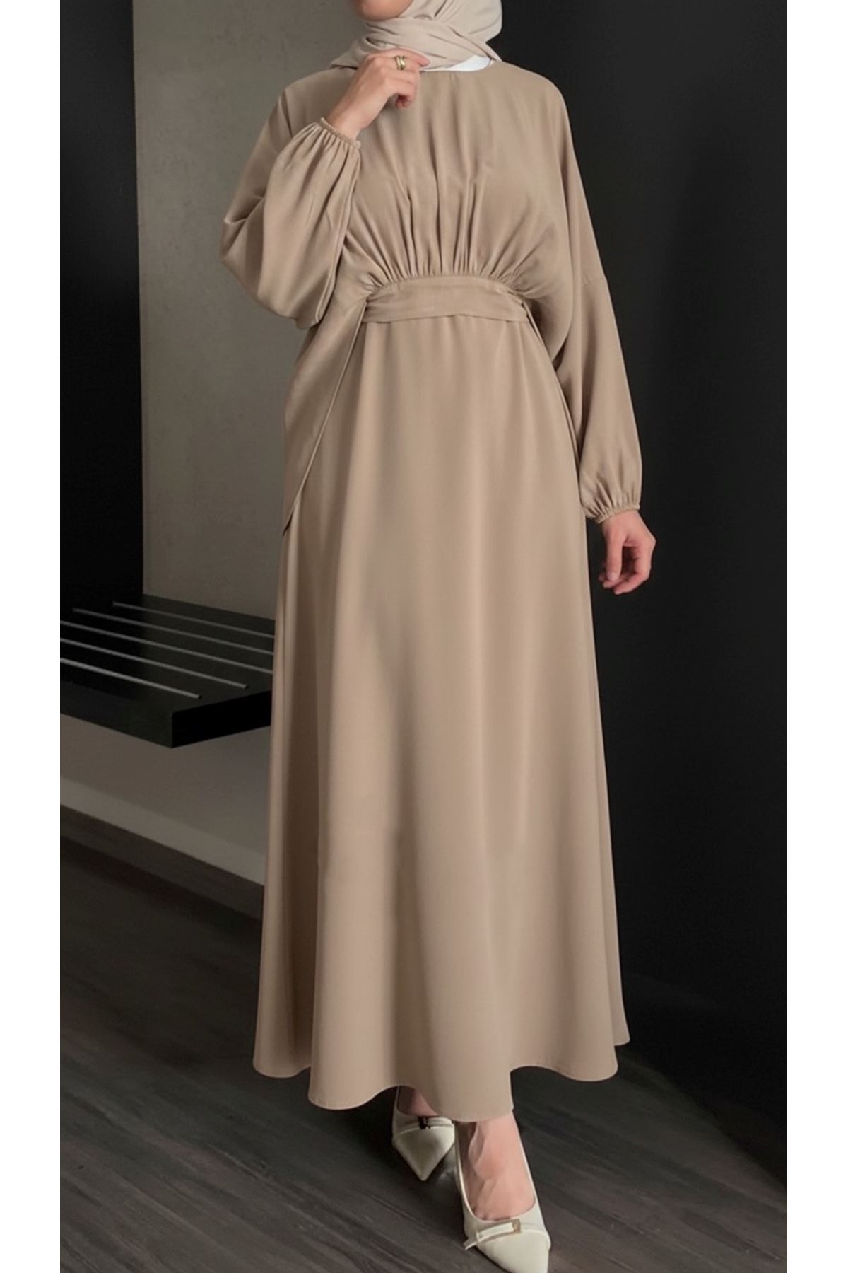 Bağlamalı İkili Elbise-Vizon