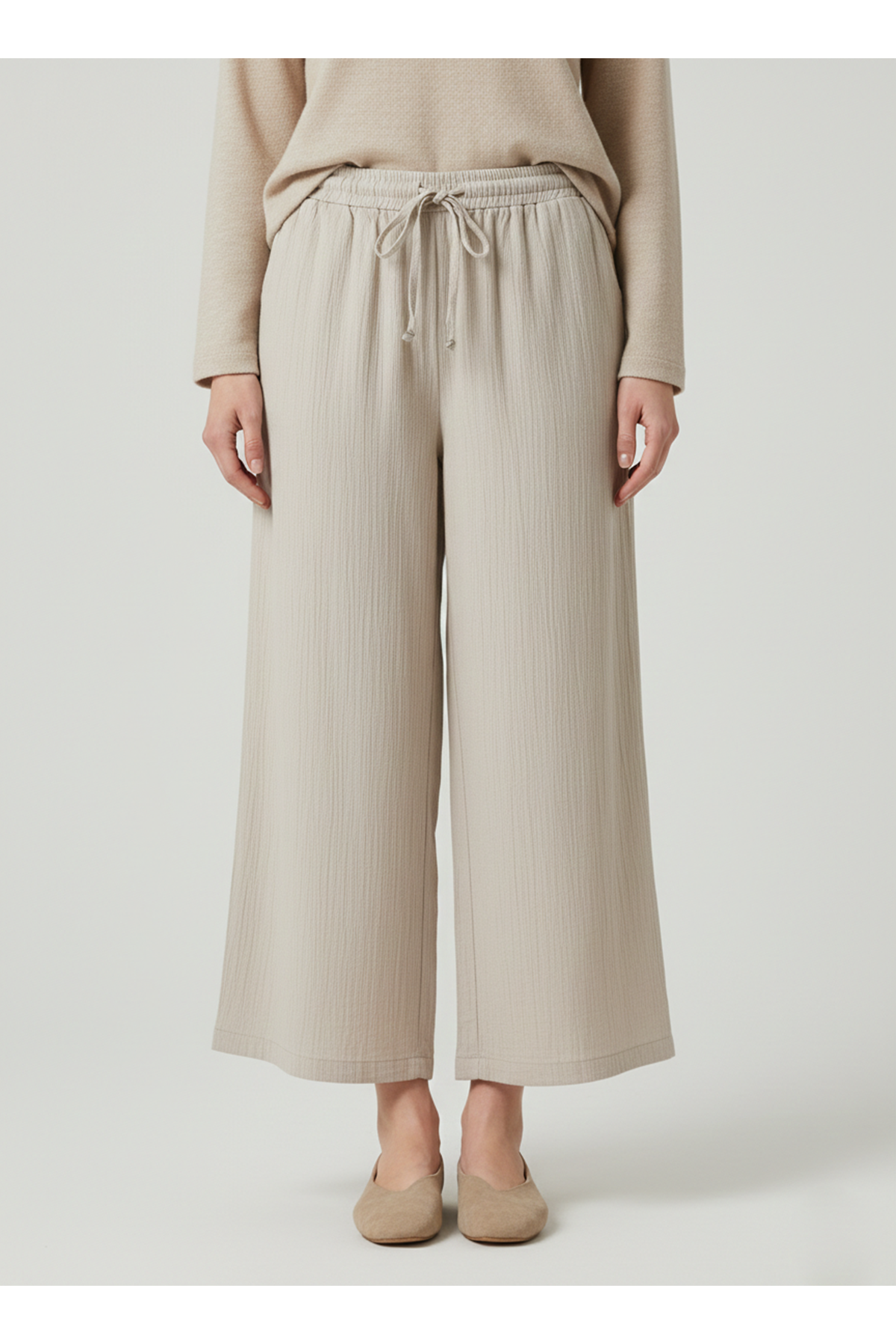 Cepli İp Detay Pantolon-Ekru