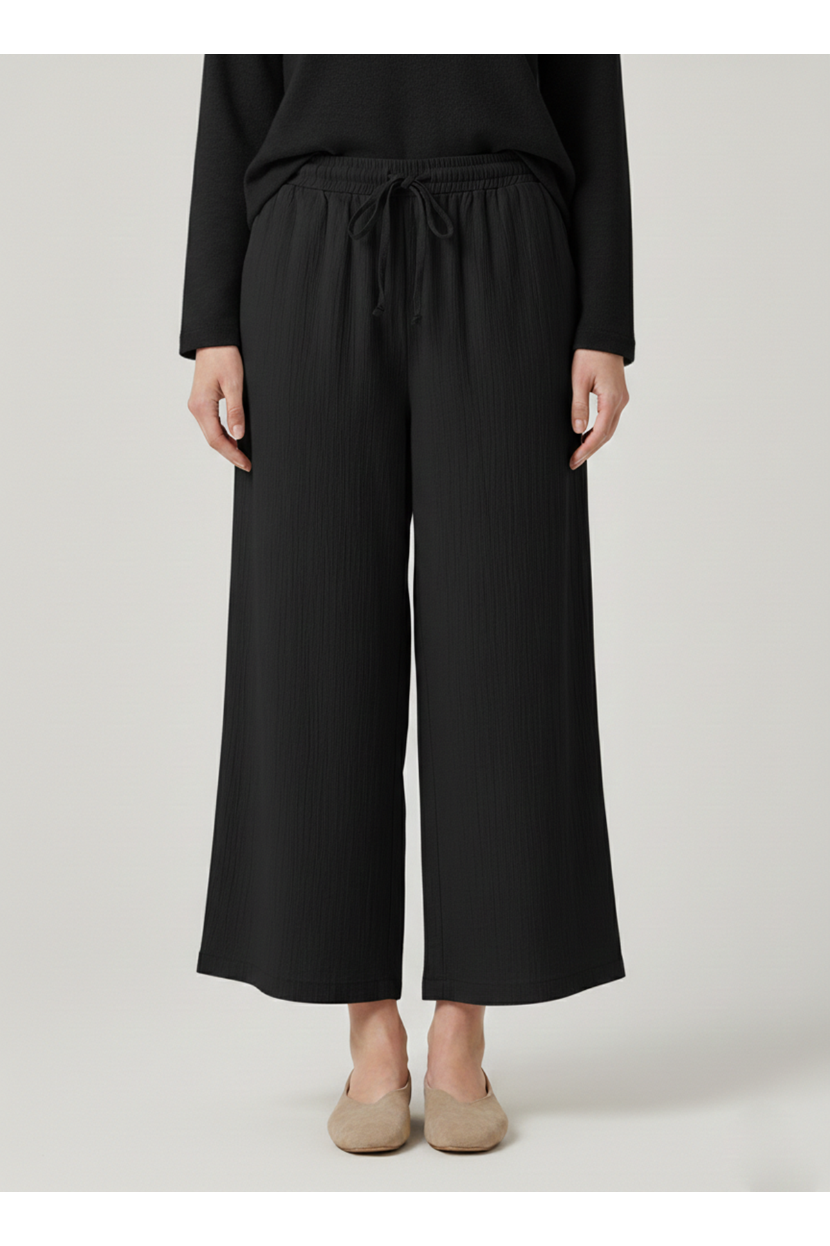 Cepli İp Detay Pantolon-Siyah