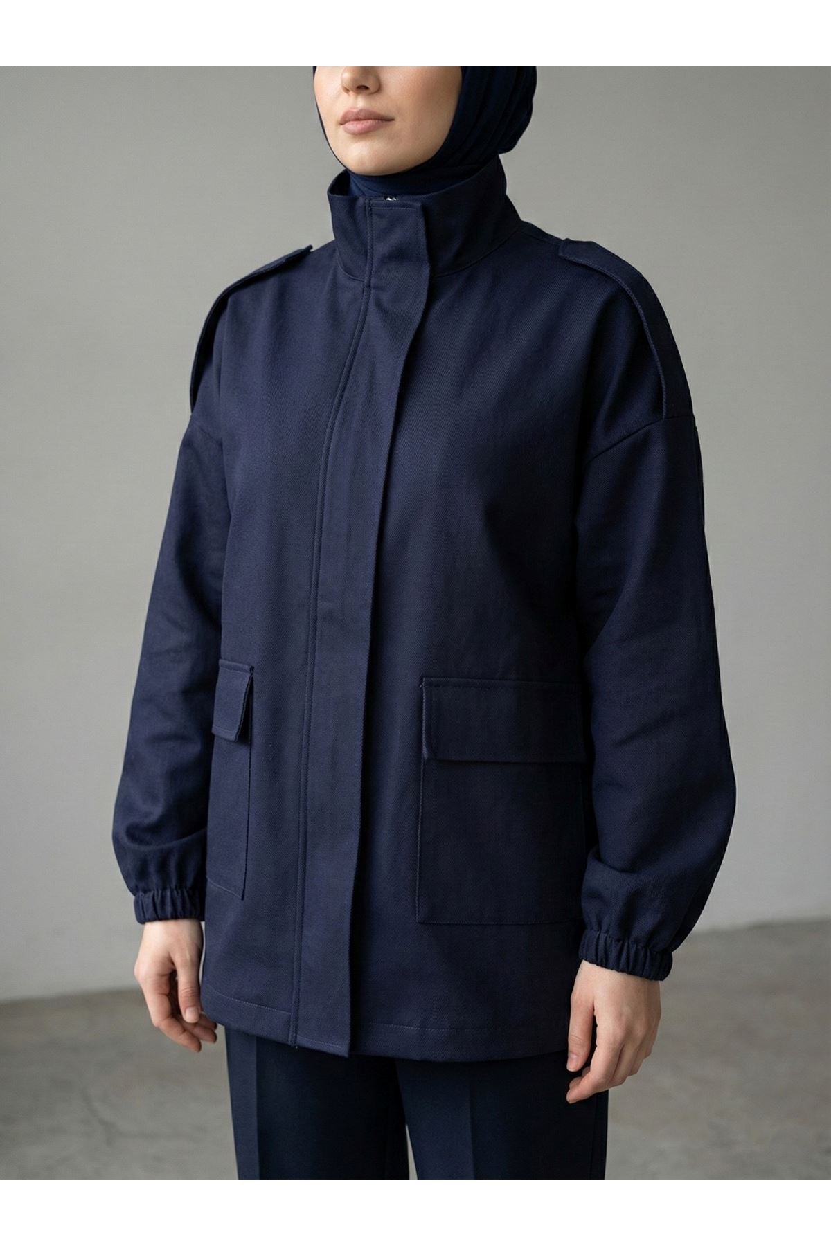 Apoletli Cep Kapaklı Ceket-Lacivert