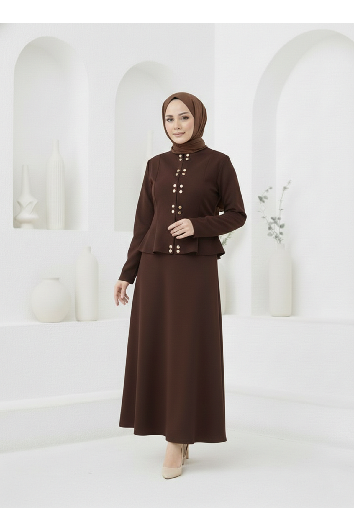 Sıra Çıtçıtlı Etekli Takım-Kahve