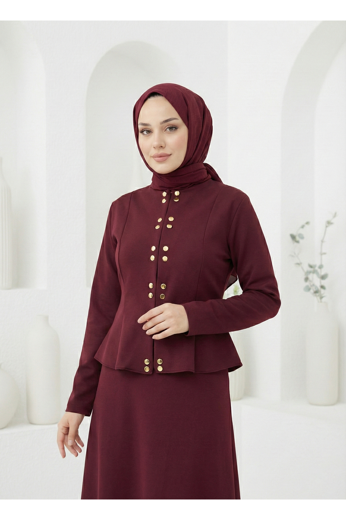 Sıra Çıtçıtlı Etekli Takım-Bordo