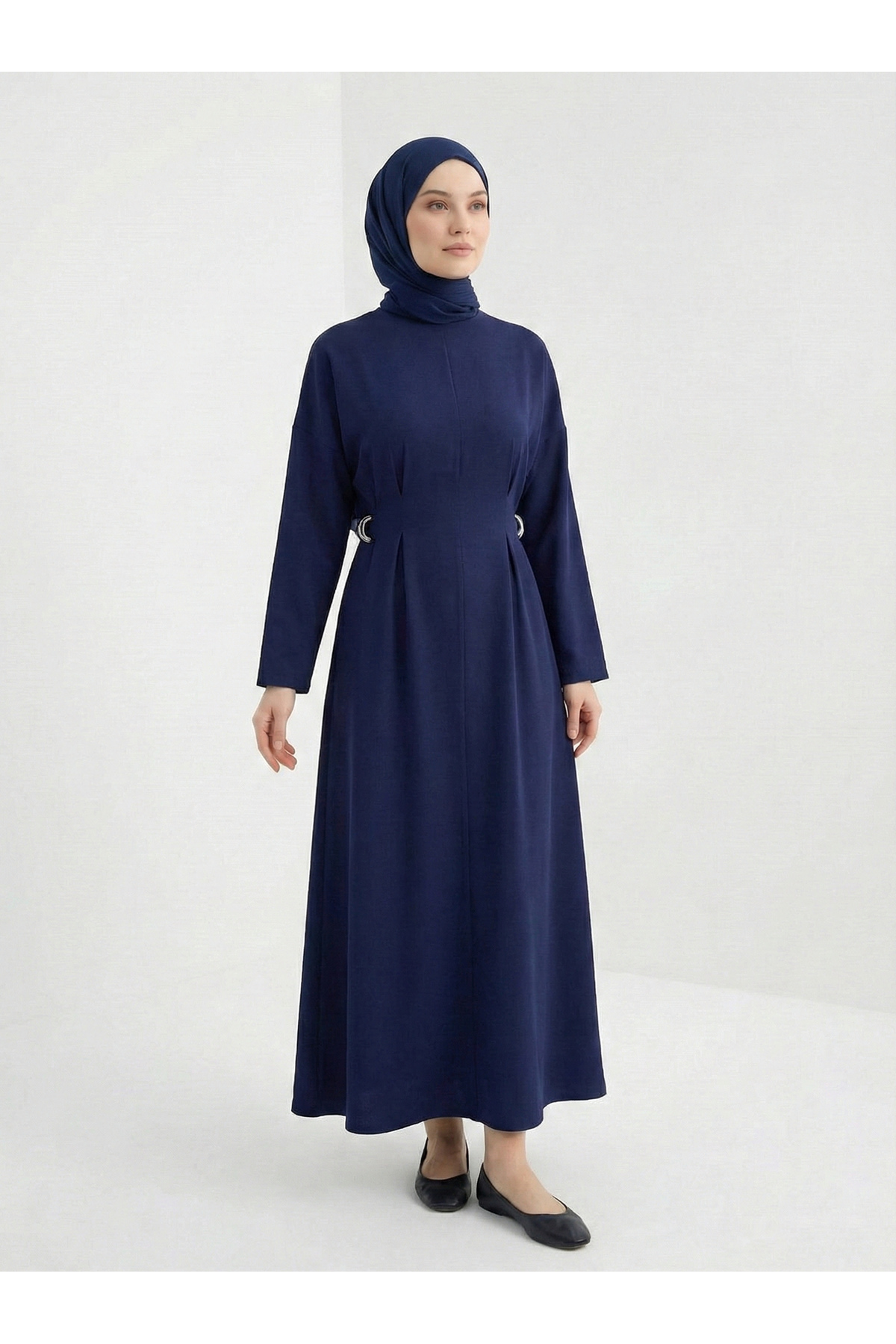 Kuşak Aksesuarlı Elbise-Lacivert