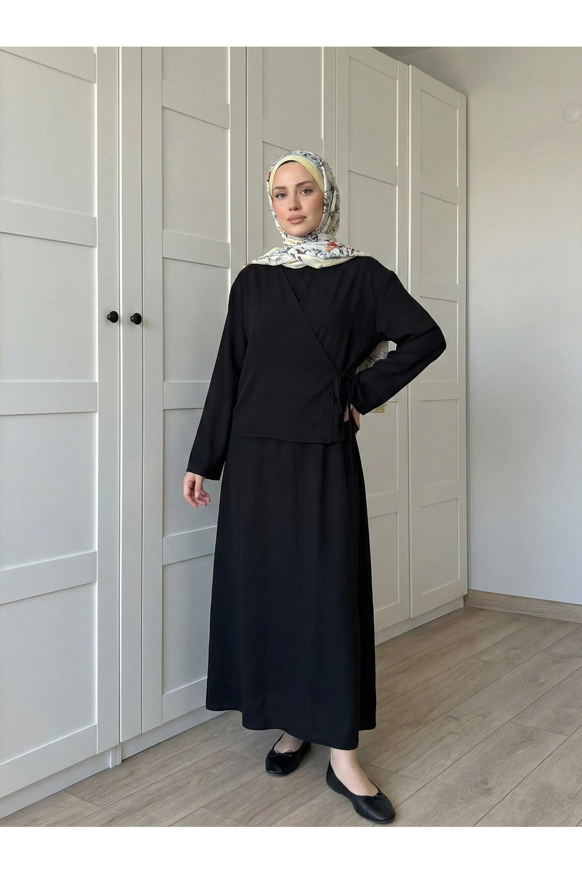 Yan Bağlamalı İkili Elbise-Siyah