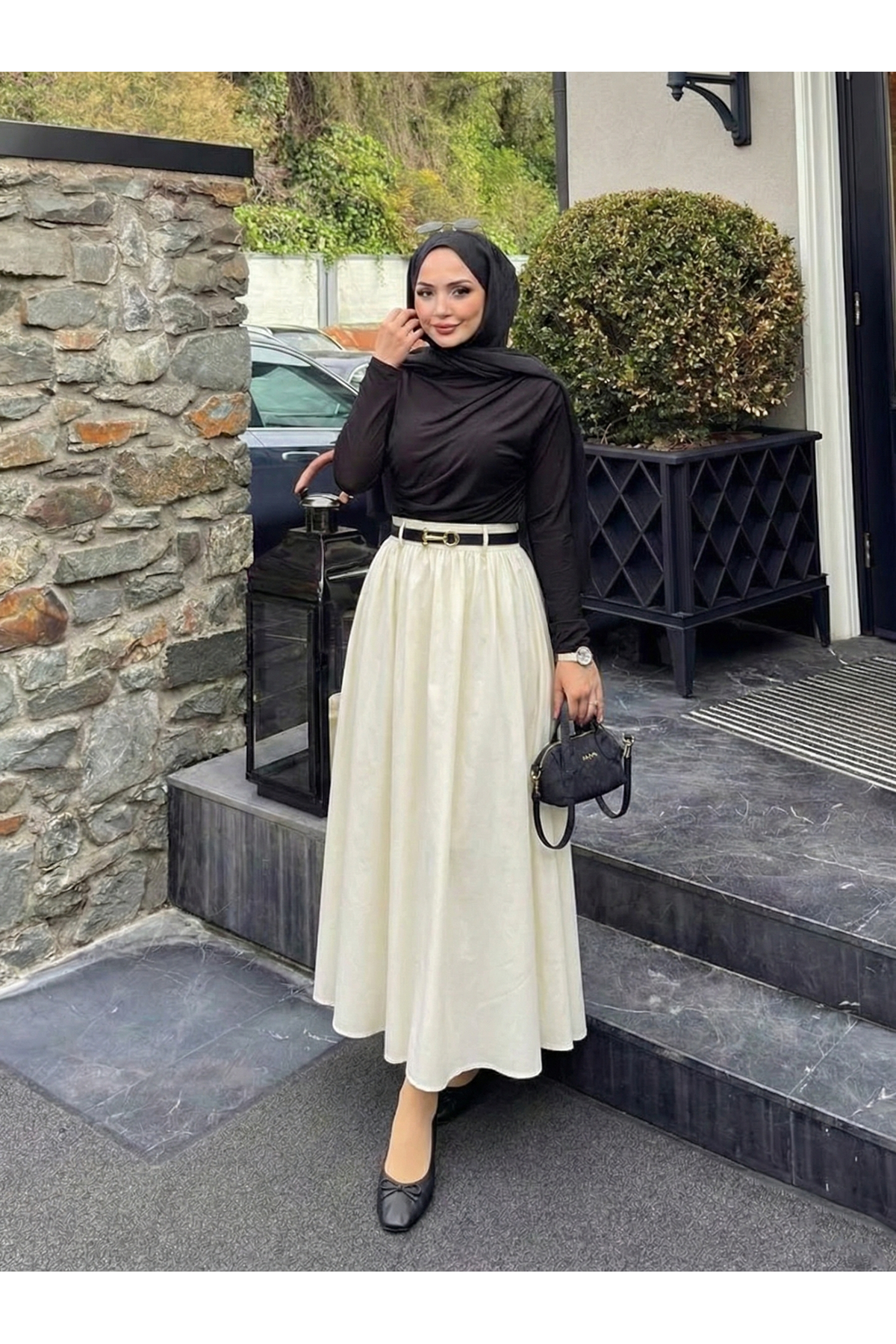 Kemer Detay Terikoton Etek-Ekru