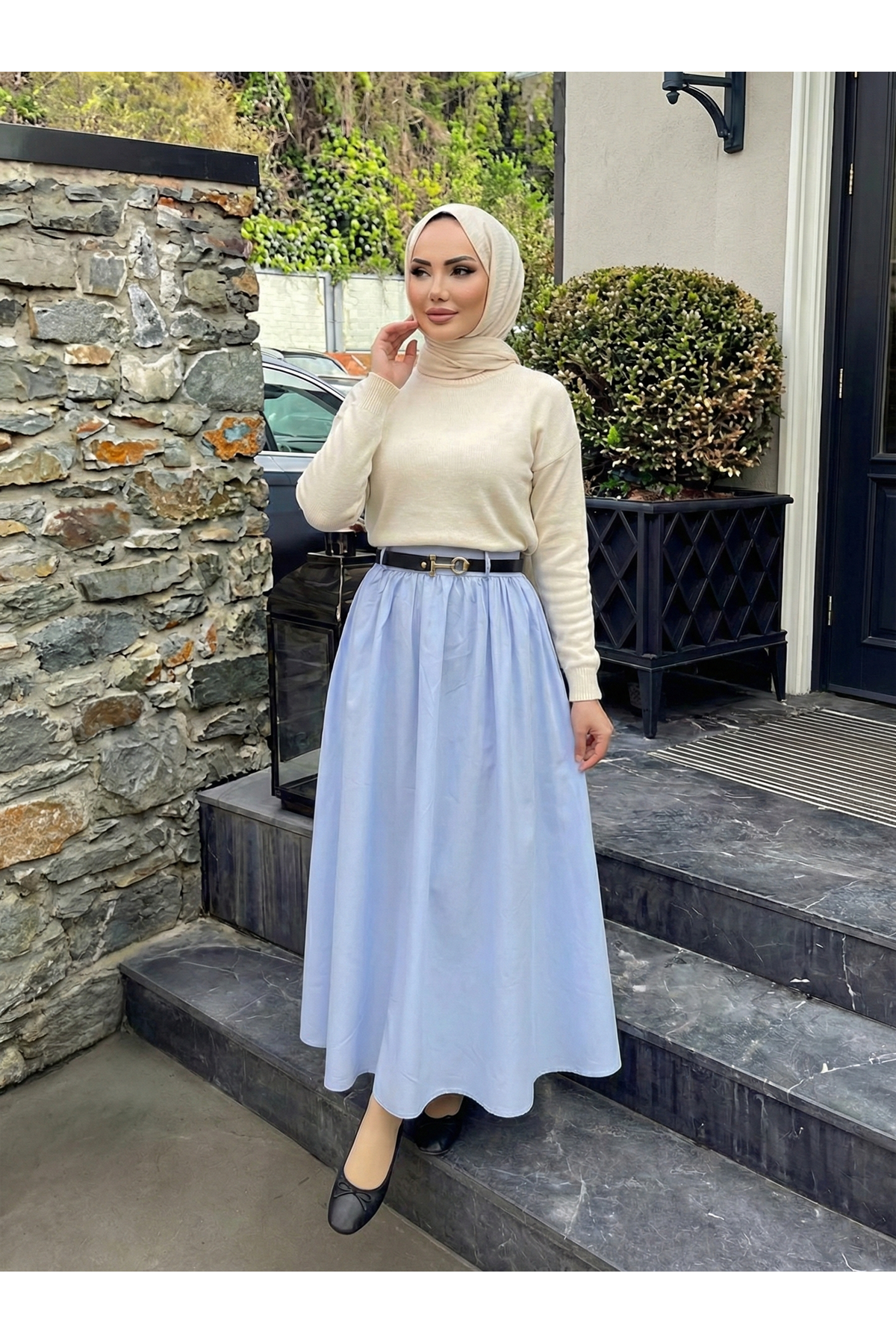 Kemer Detay Terikoton Etek-Mavi