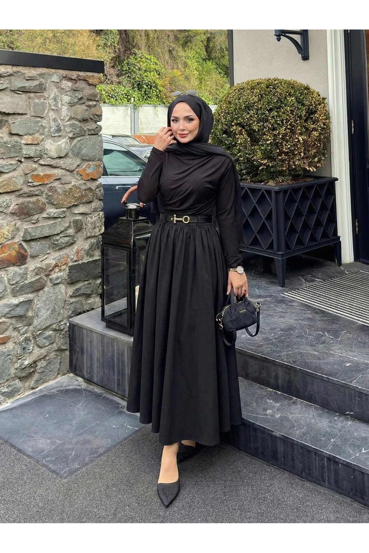 Kemer Detay Terikoton Etek-Siyah