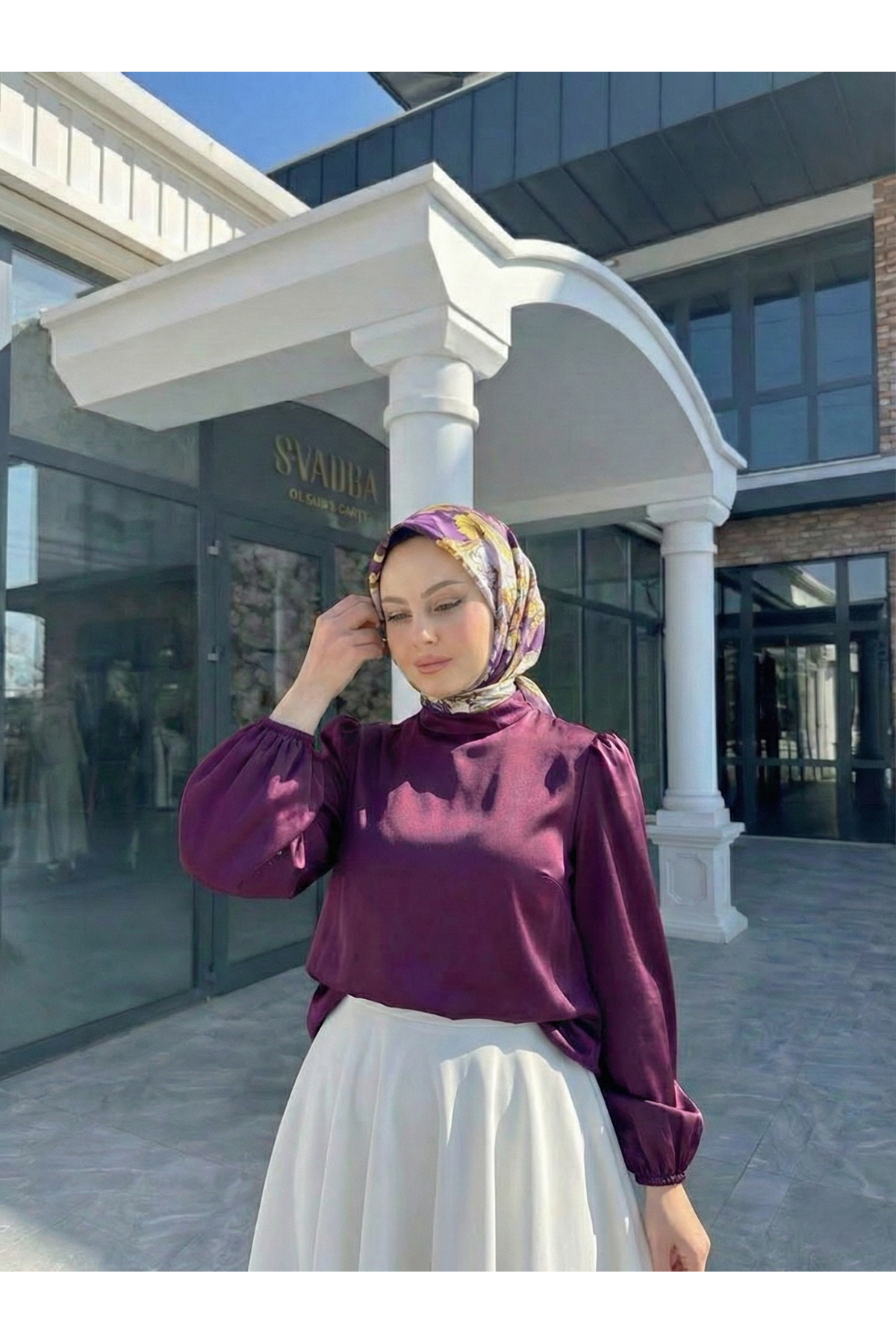 Arka Fermuar Detay Saten Tunik-Mürdüm