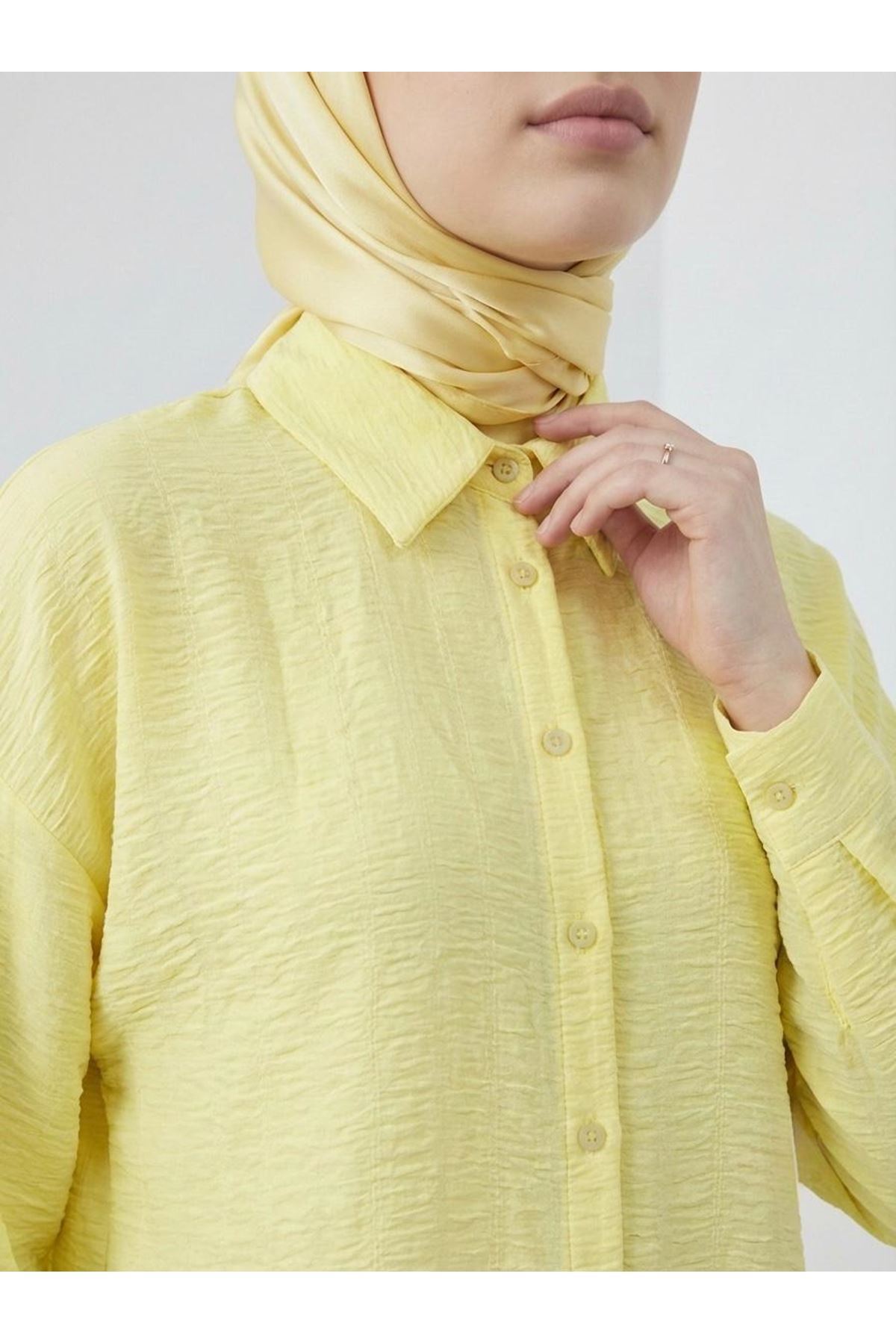 Geniş Raporlu Jakar Keten Tunik-Sarı
