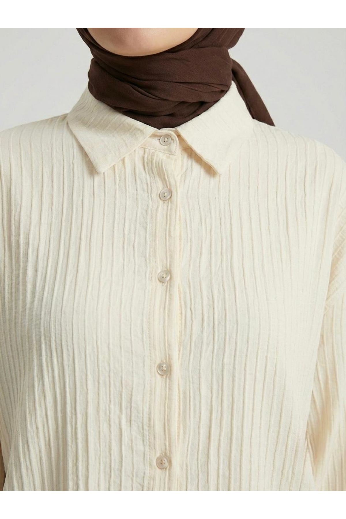 Çizgi Raporlu Keten Tunik-Taş