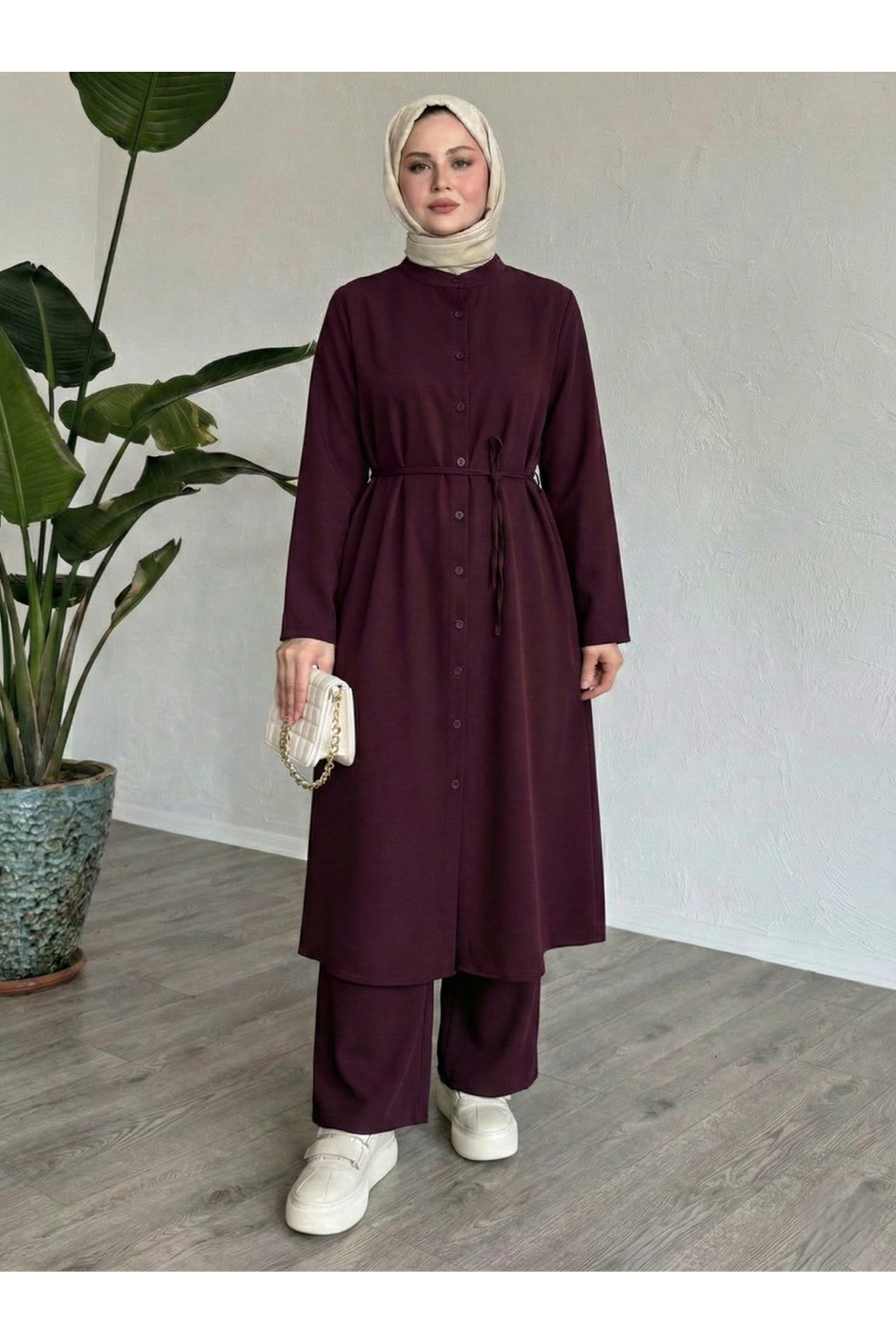 Hakim Yaka Uzun Pantolonlu Takım-Bordo