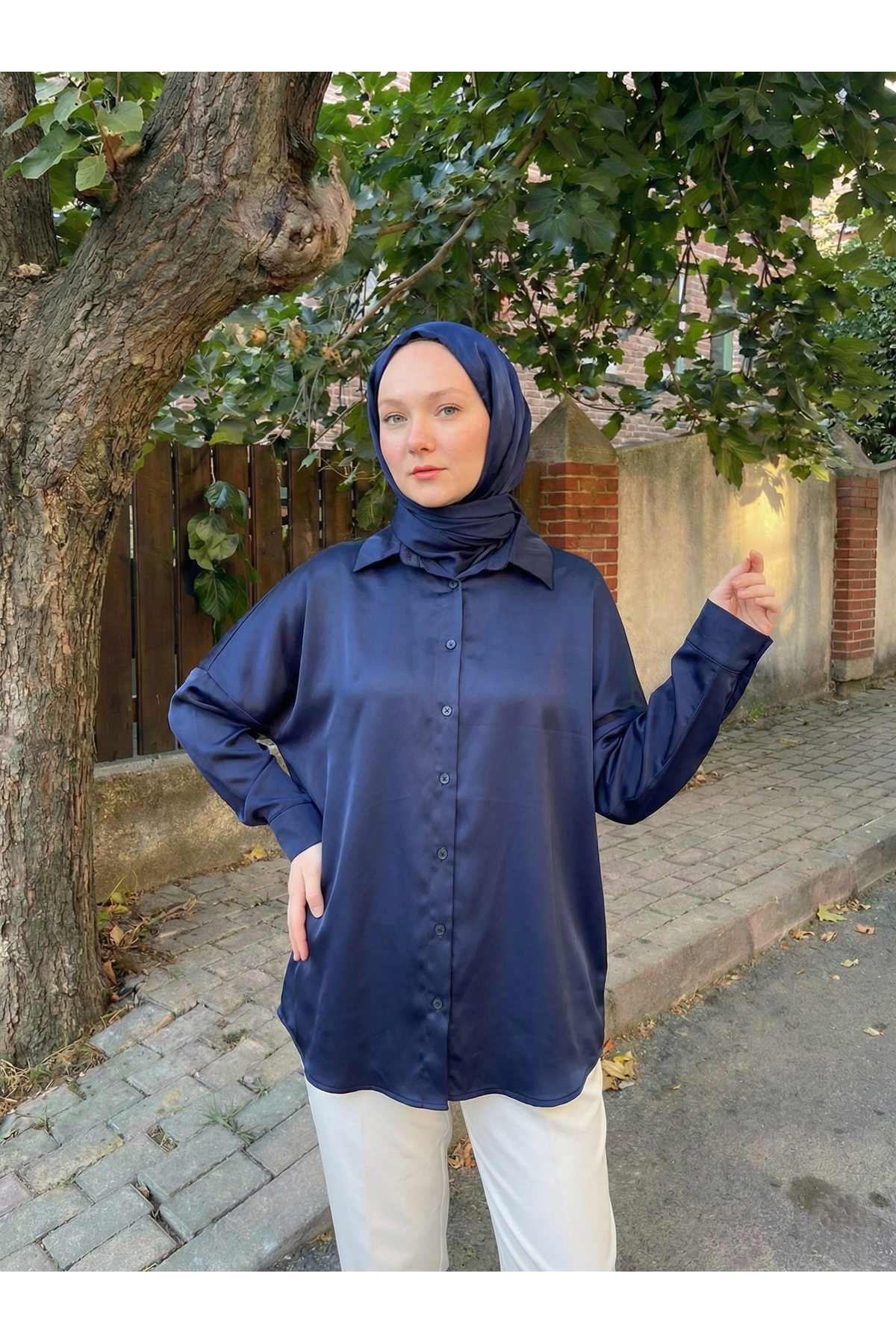 Saten Tunik-Lacivert