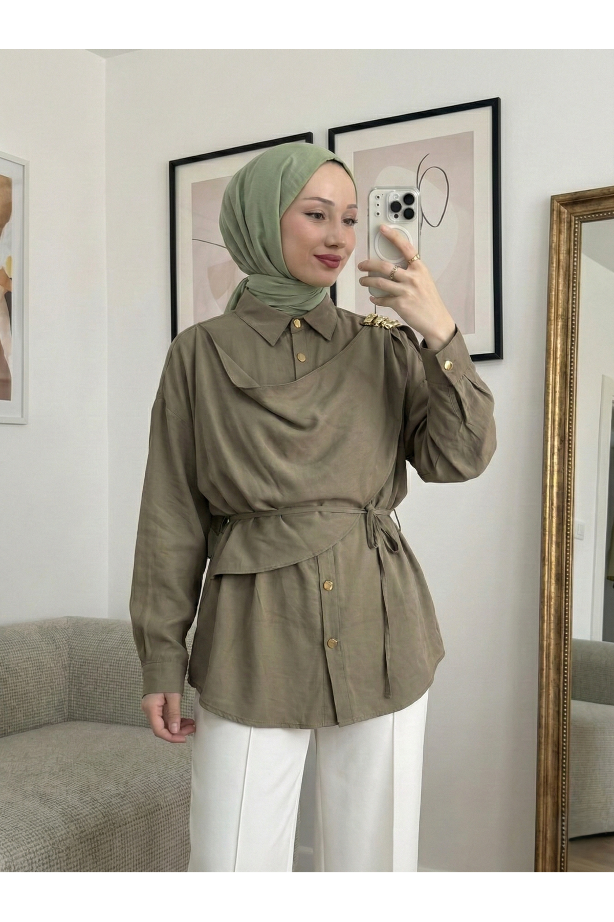 Omuz Toka Detay Aller Tunik-Haki