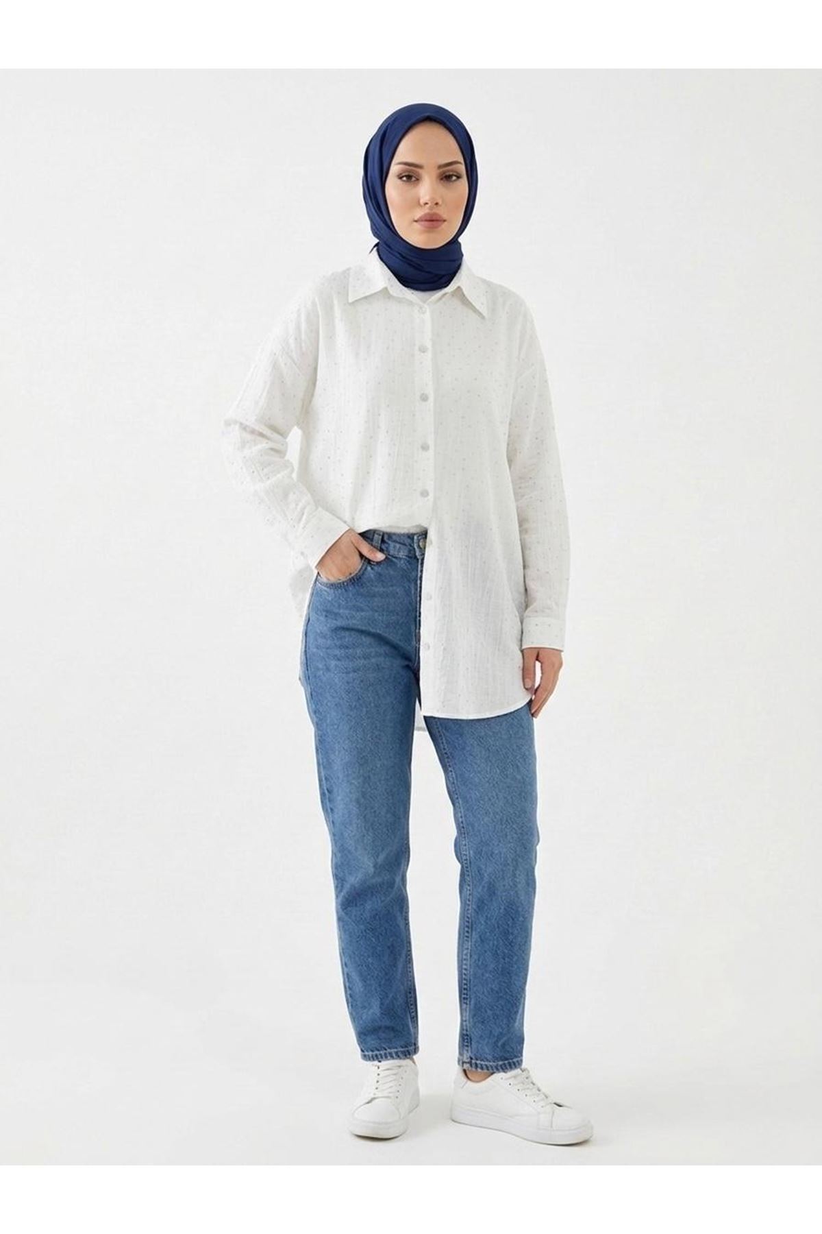 Taş Detay Tunik-Ekru