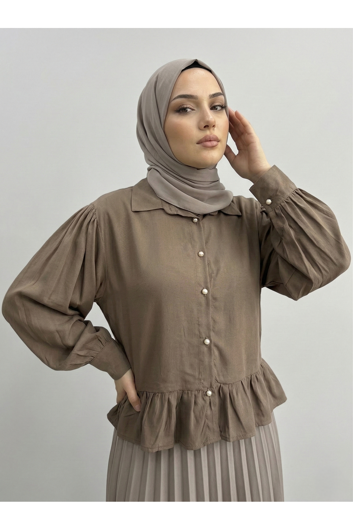 Büzgü Detay Tunik-Vizon
